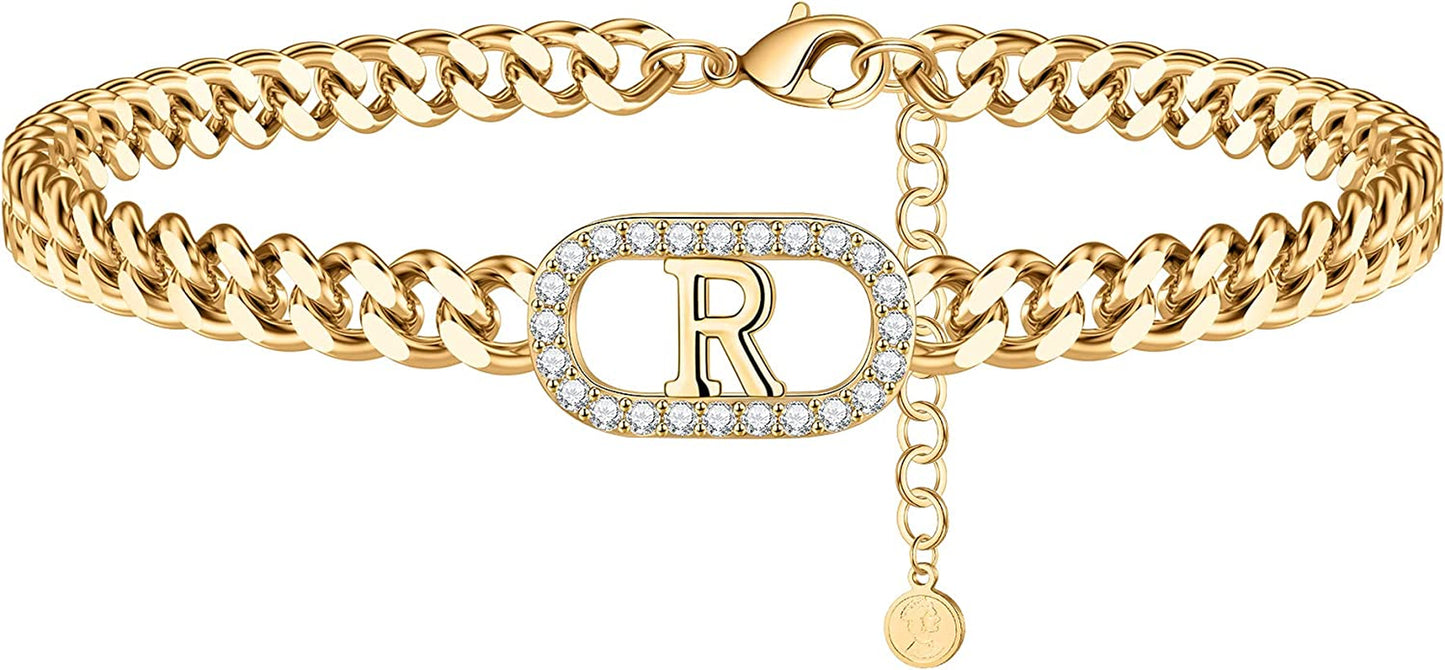 IEFWELL Gold Initial Ankle Bracelets for Women, 14K Gold Filled Gold Anklets for Women Cuban Link Anklets for Women Handmade Gold Ankle Bracelets for Women Ankle Bracelets Gold Jewelry Apparel & Accessories > Jewelry > Anklets IEFWELL R