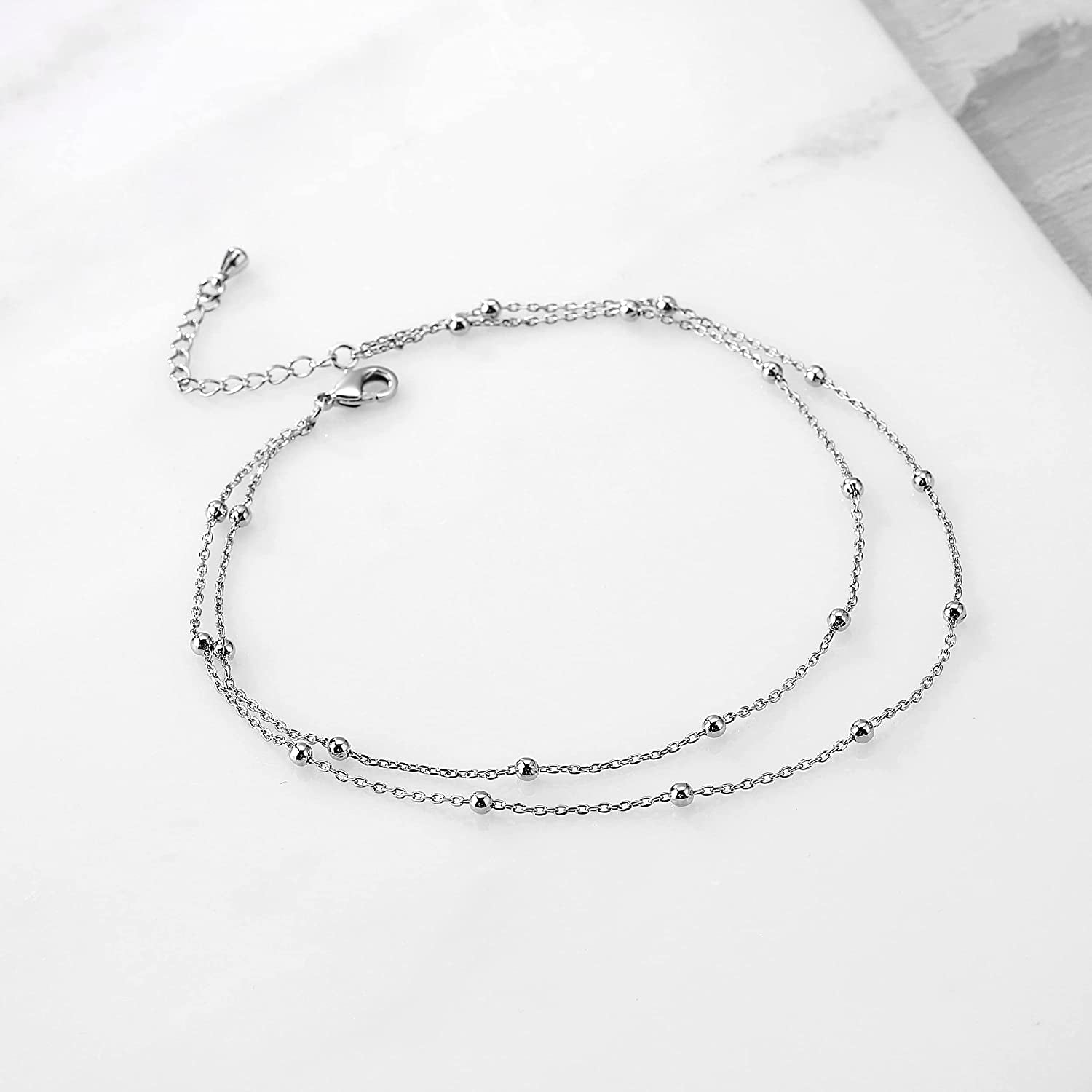 Pencros Dainty Layered Anklet,14K Gold Filled Cute Beads Satellite Chain Heart Boho Adjustable Anklets for Women Teen Girls Apparel & Accessories > Jewelry > Anklets Pencros