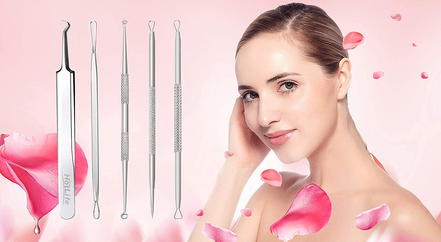 Hotlife Blackhead Removal Tool Pimple Extractor Kit, Professional Stainless Steel Titanium Lancet Needle, Curved Tweezer, Comedone Extractor Splinter Cysts Zit Popper Acne Remover, 5 Pack Health & Beauty > Personal Care > Cosmetics > Cosmetic Tools > Skin Care Tools HOTLIFE