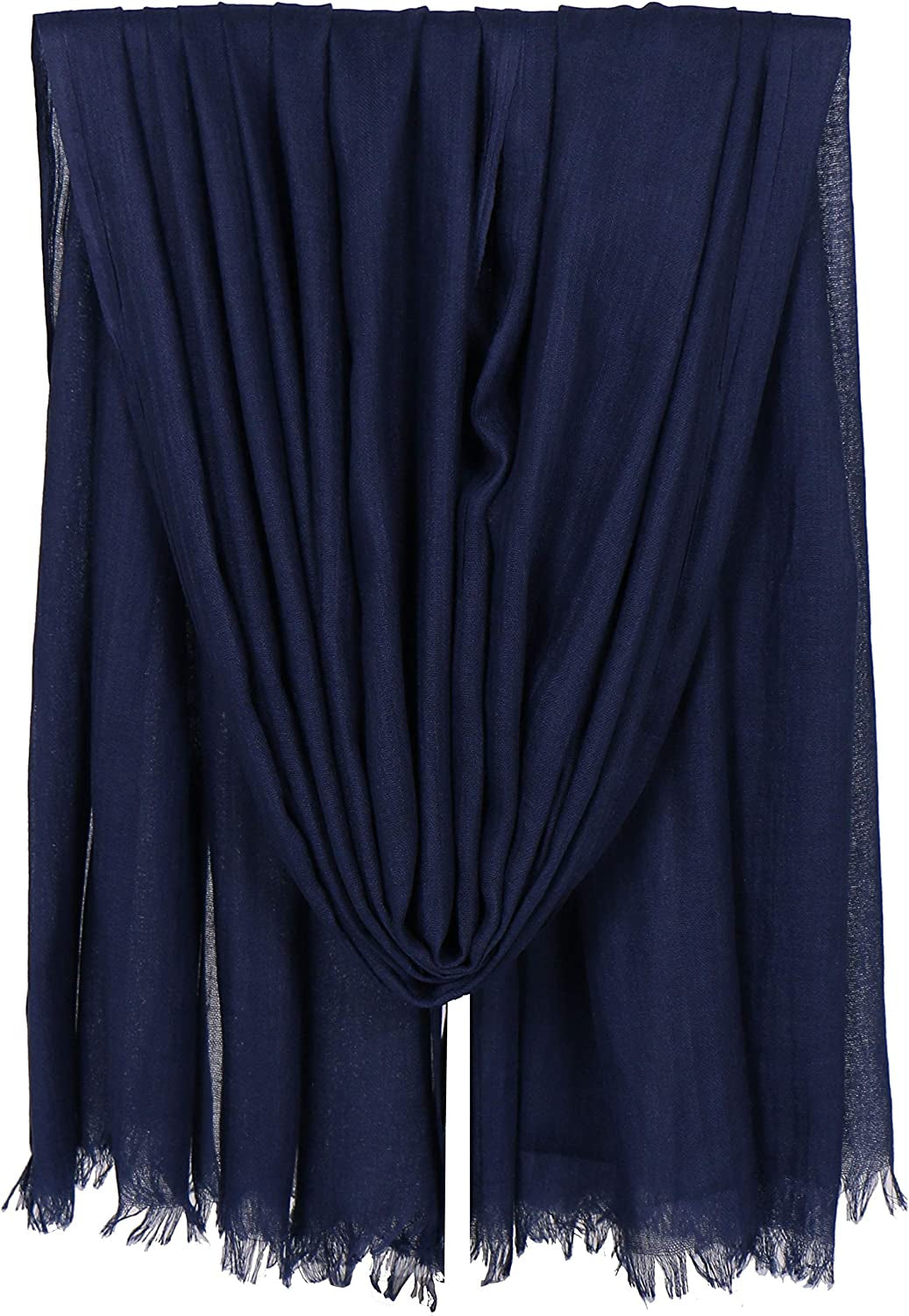 LMVERNA Women Solid Color Scarfs Large Long Lightweight Fringed Headscarf Linen Sheer Shawl Wrap Apparel & Accessories > Clothing Accessories > Scarves & Shawls LMVERNA Navy Blue