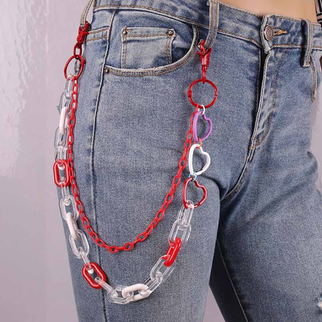 Bounzhi Cute Pants Jean Chain Layered Keychain Punk Colorful Pendants Heart Pocket Trousers Chain Hiphop Rock Wallet Chains Body Jewelry for Men and Women (Blue) Apparel & Accessories > Jewelry > Body Jewelry Bounzhi Red