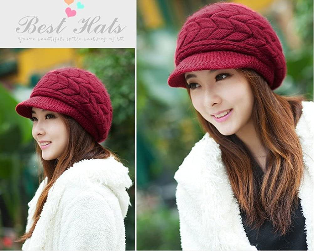 HINDAWI Women Winter Warm Knit Hat Wool Snow Ski Caps with Visor Apparel & Accessories > Clothing Accessories > Hats HINDAWI