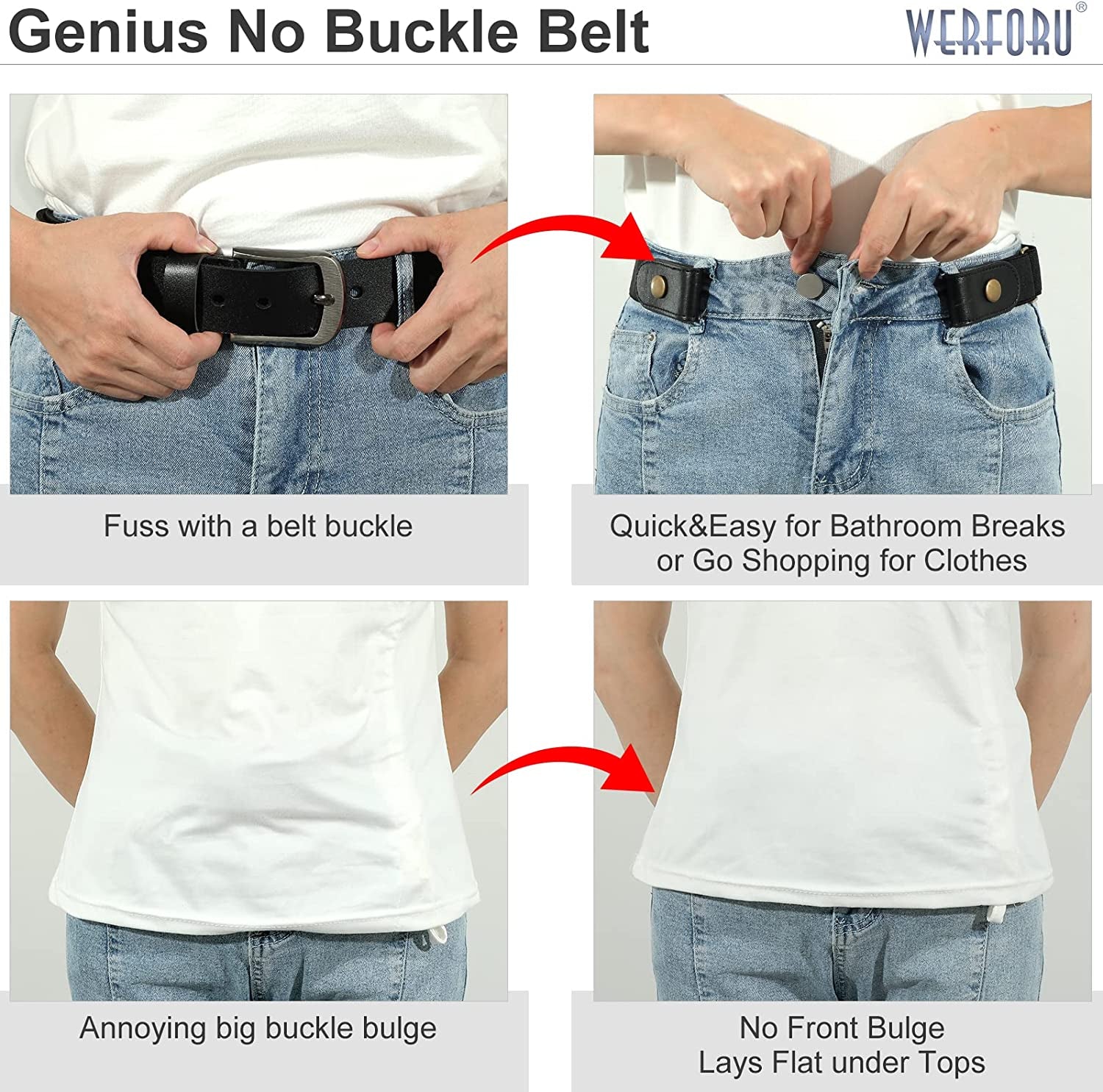 No Buckle Stretch Belt for Women Men Elastic Waist Belt up to 72 Inch for Jeans Pants Apparel & Accessories > Clothing Accessories > Belts WERFORU
