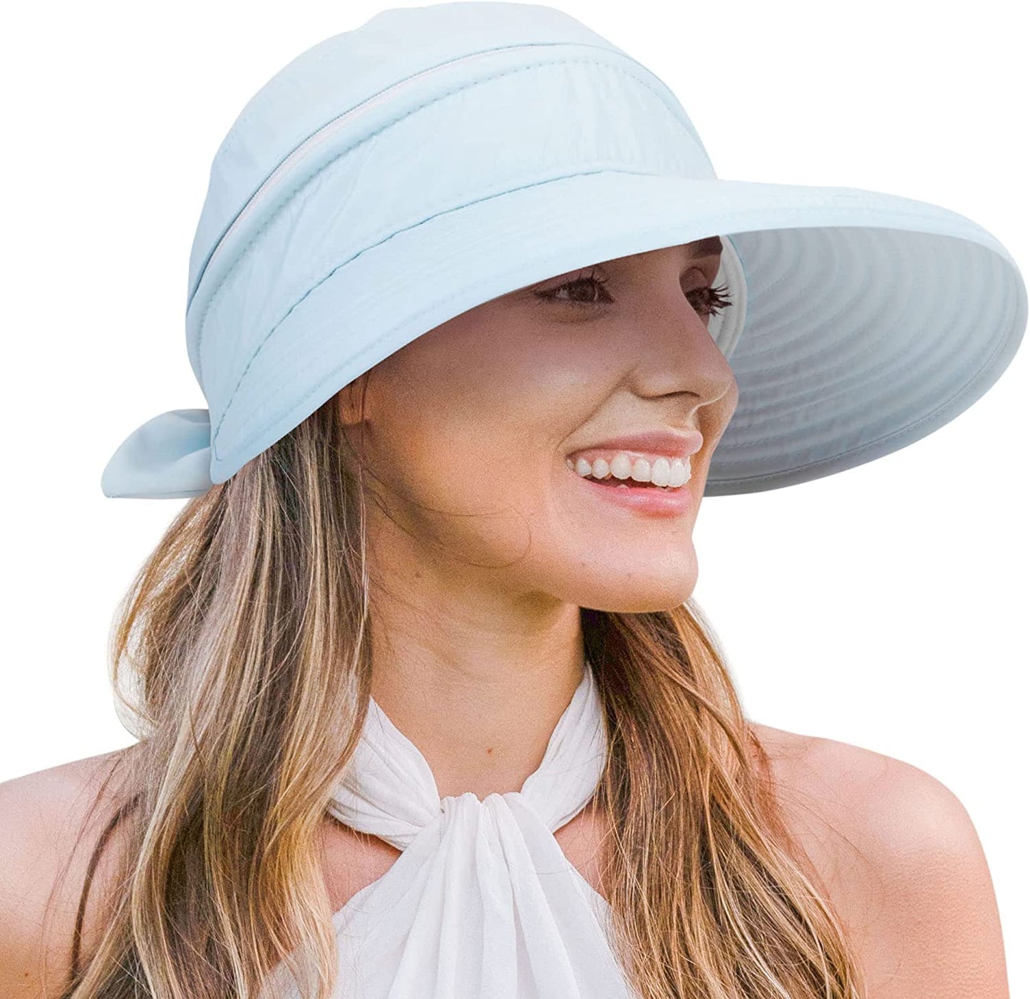 Verabella Womens Beach Hat Summer Lightweight Sun Hat for Hiking Sun Protection 2 in 1 Visor Sun Protection Hat Apparel & Accessories > Clothing Accessories > Hats Verabella Blue