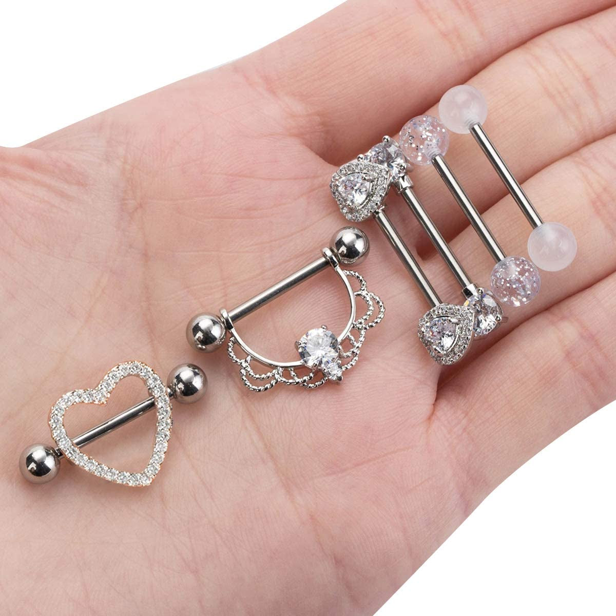 NASAMA Stainless Steel Acrylic Nipple Rings Tongue Ring CZ Barbell Heart-Shape Piercing Body Jewelry Apparel & Accessories > Jewelry > Body Jewelry NASAMA