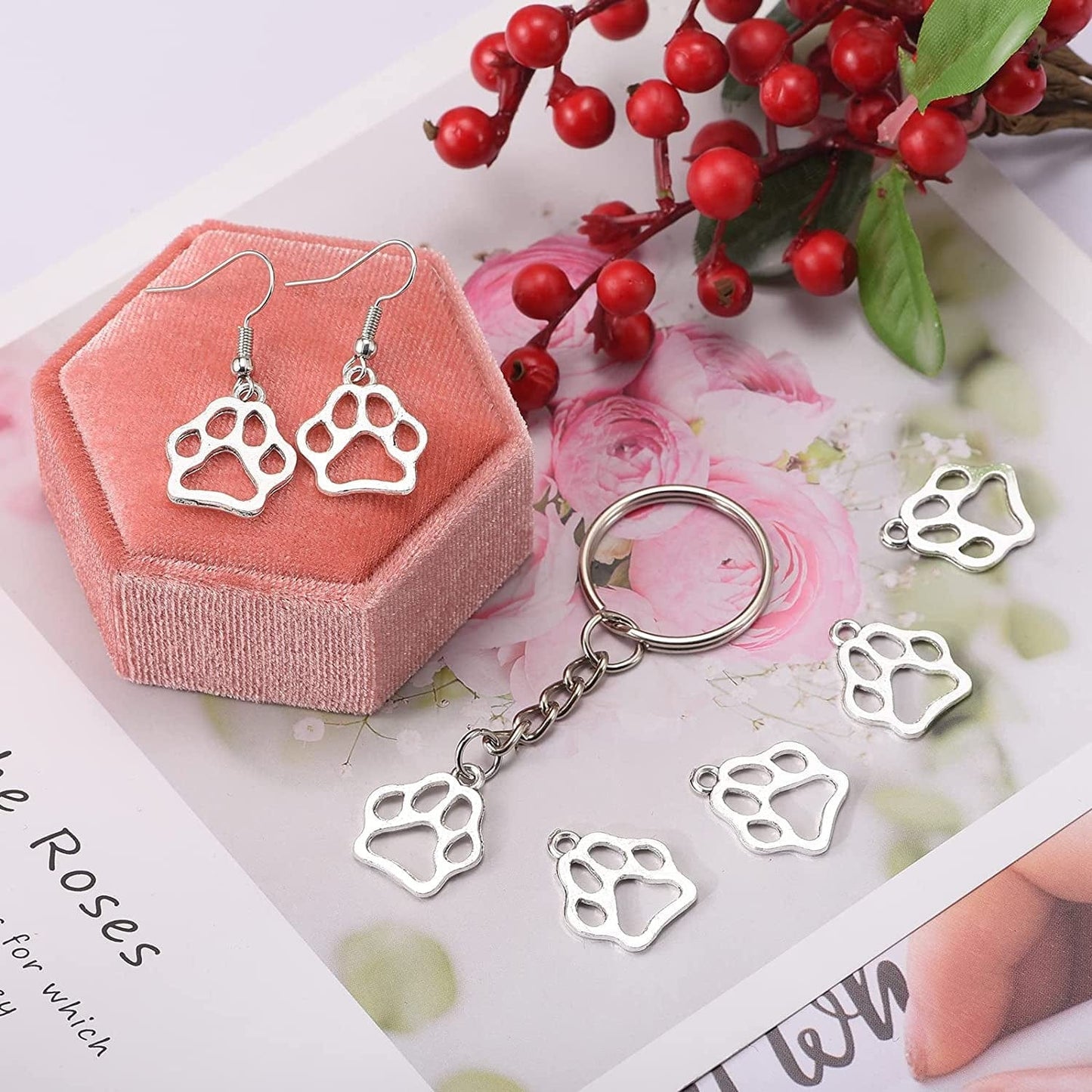 80Pcs Antique Silver Plated Dog Paw Prints Charms Pendant DIY Bracelets Necklace Jewelry Making Craft Wholesale 19Mmx17Mm(A286)