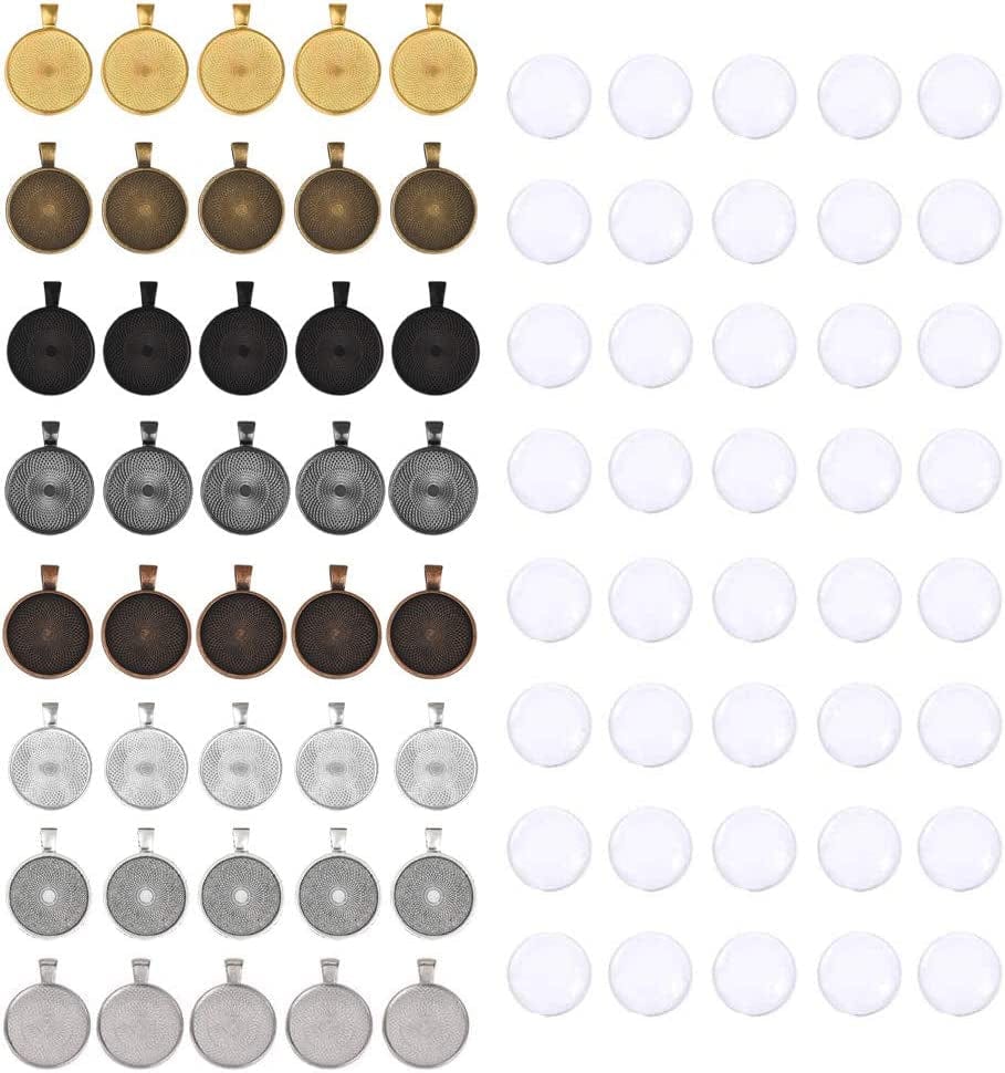 80Pcs Pendant Bezels and Clear Cabochon Domes Set for Photo Pendant Resin Craft Jewelry Making, 40Pcs Silver Pendant Trays with 40Pcs Transparent Glass Cabochons 1 Inch/25Mm Matching Mixed