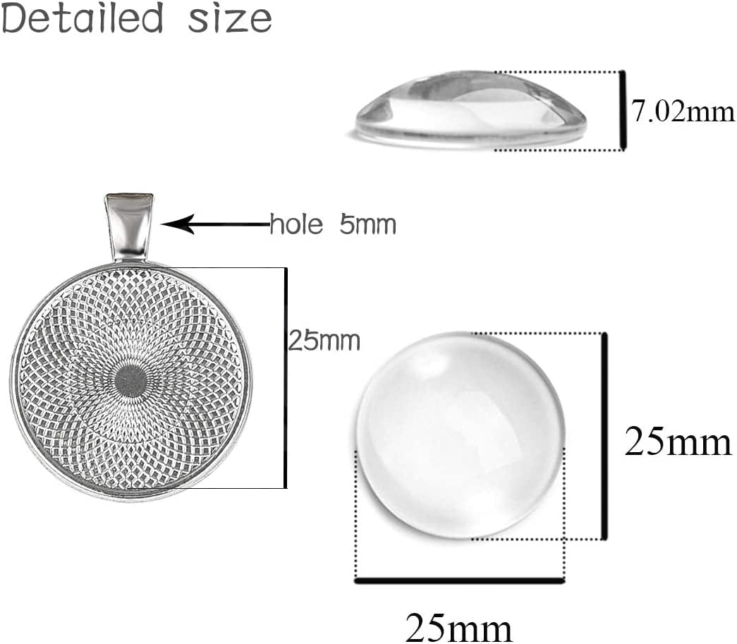 80Pcs Pendant Bezels and Clear Cabochon Domes Set for Photo Pendant Resin Craft Jewelry Making, 40Pcs Silver Pendant Trays with 40Pcs Transparent Glass Cabochons 1 Inch/25Mm Matching