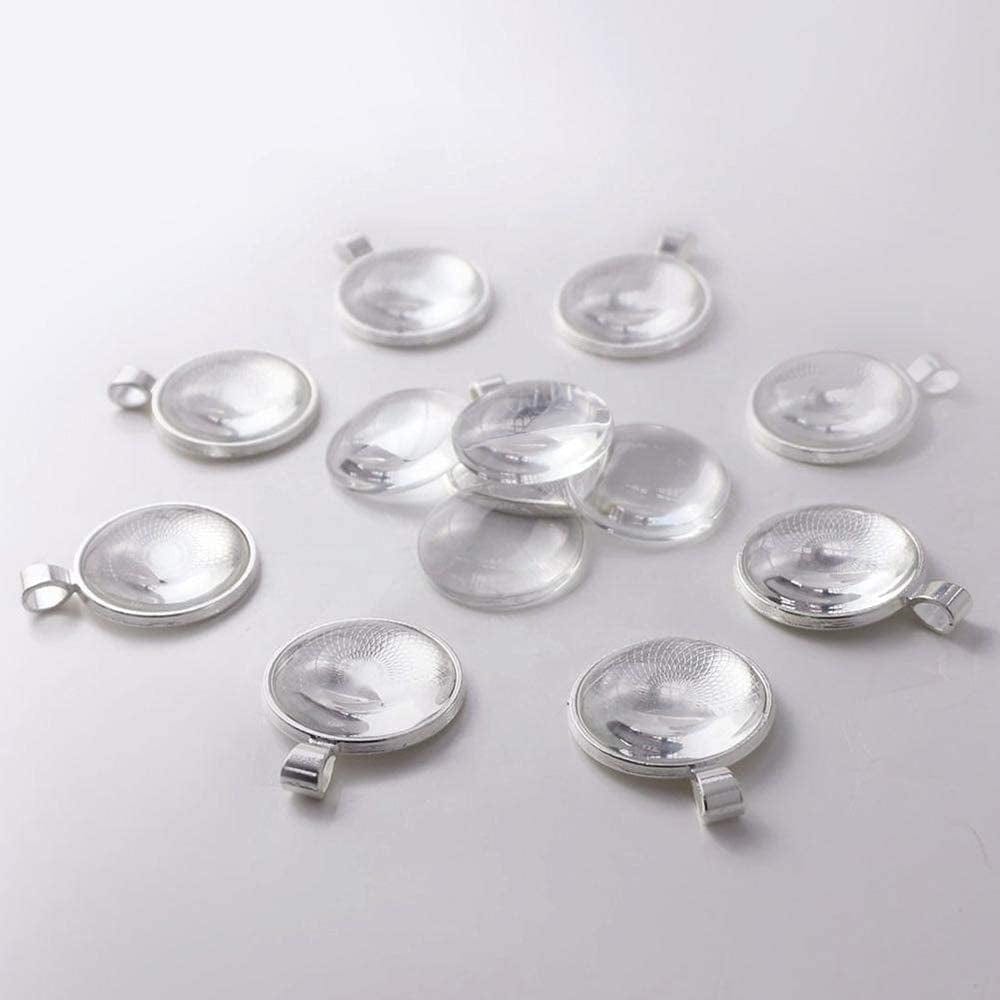 80Pcs Pendant Bezels and Clear Cabochon Domes Set for Photo Pendant Resin Craft Jewelry Making, 40Pcs Silver Pendant Trays with 40Pcs Transparent Glass Cabochons 1 Inch/25Mm Matching