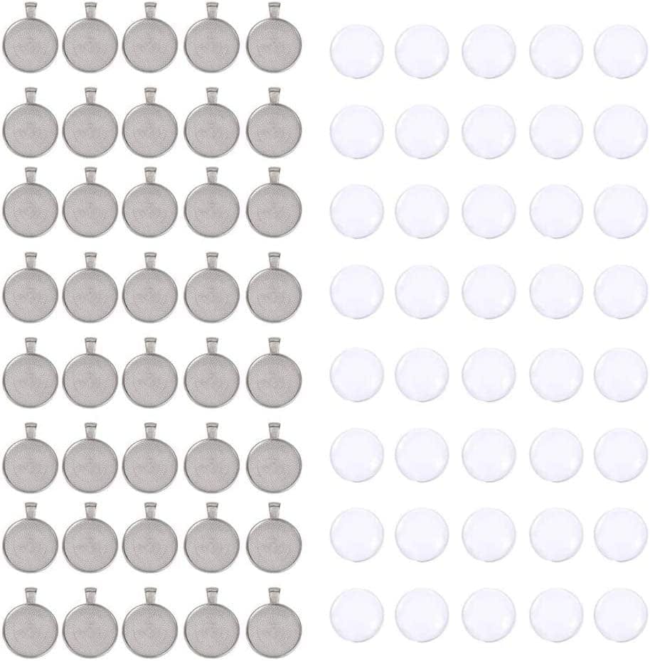 80Pcs Pendant Bezels and Clear Cabochon Domes Set for Photo Pendant Resin Craft Jewelry Making, 40Pcs Silver Pendant Trays with 40Pcs Transparent Glass Cabochons 1 Inch/25Mm Matching Silver