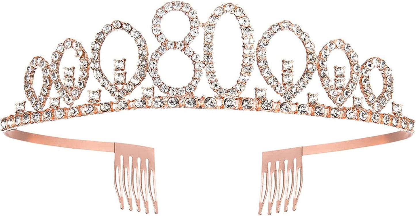 80Th Birthday Sash and Tiara for Women, Rose Gold Birthday Sash Crown 80 & Fabulous Sash and Tiara for Women, 80Th Birthday Gifts for Happy 80Th Birthday Party Favor Supplies Apparel & Accessories > Clothing Accessories > Sashes BRT Bearingshui