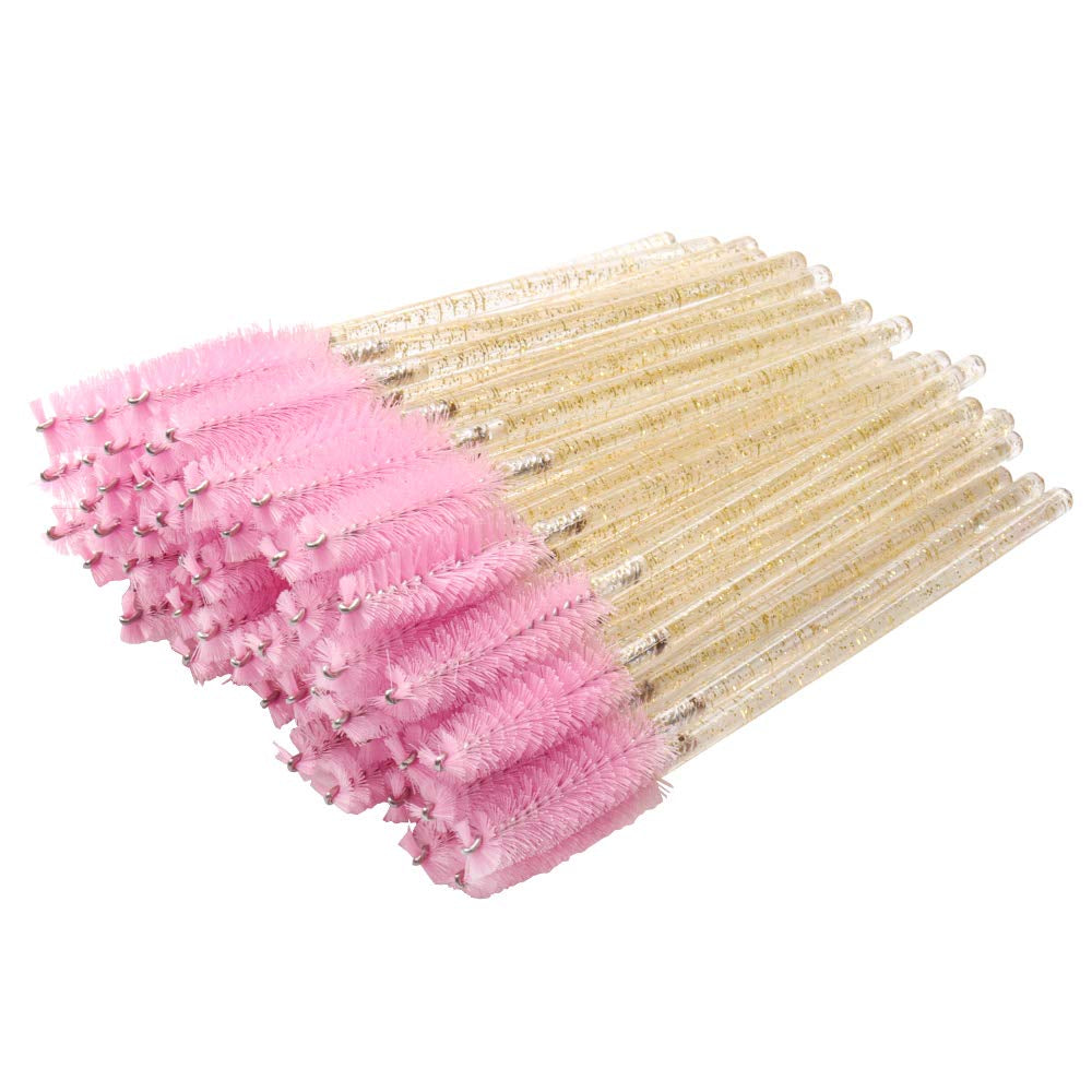 Myaokue-Up 300 Pack Disposable Mascara Wands Crystal Gold Handle Brush Lash Wand Eyelash Extension Tool Bulk Makeup Applicator (Crystal Blue/Deep Green-) Health & Beauty > Personal Care > Cosmetics > Cosmetic Tools > Makeup Tools myaokue-up Pink