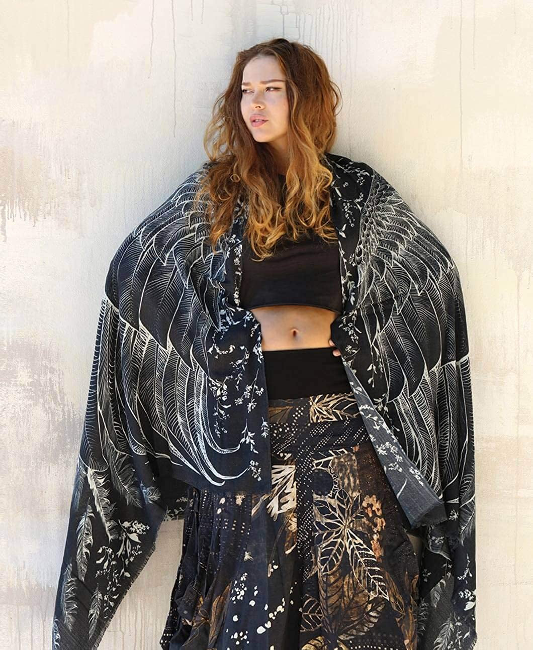 Bird Feathers Hand Painted & Printed Pure Cotton Shawl Scarf Apparel & Accessories > Clothing Accessories > Scarves & Shawls Shovava