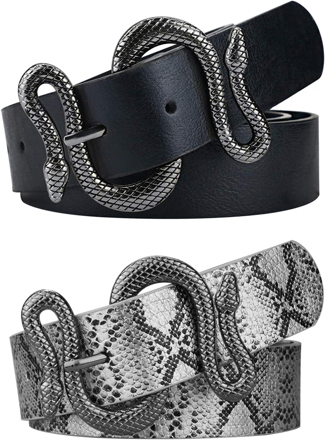 Belts for Women,Women Fashion Leather Belt for Dress with Snake Belt Buckle Apparel & Accessories > Clothing Accessories > Belts taffeta alley Black Buckle Black/Snake waist28.6"-32.6"