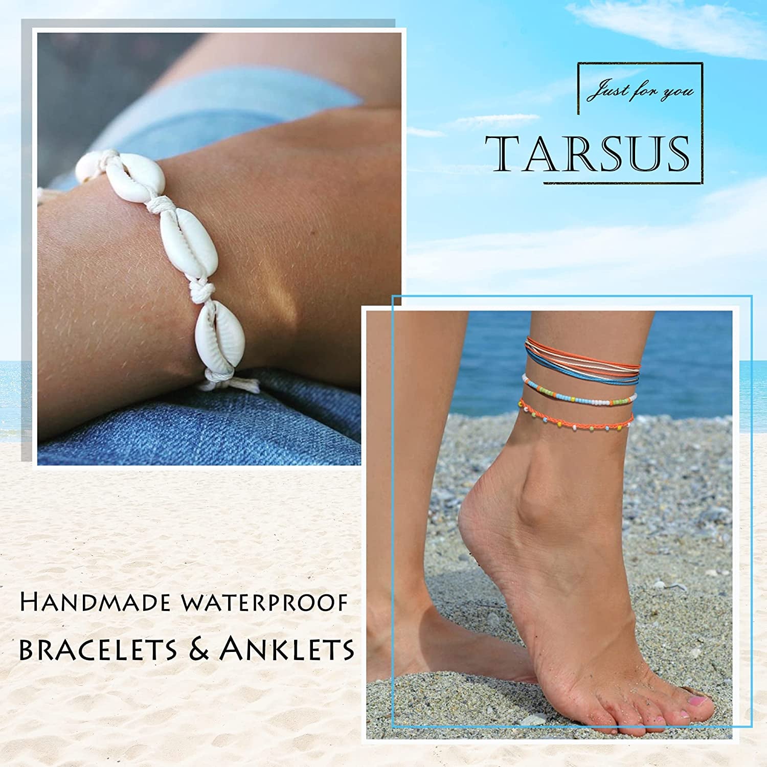 Tarsus Waterproof Adjustable Boho Ankle Bracelets Set Braided String Hawaii Anklets Jewelry Gifts for Women Teen Girls Apparel & Accessories > Jewelry > Anklets R&H Jewelry