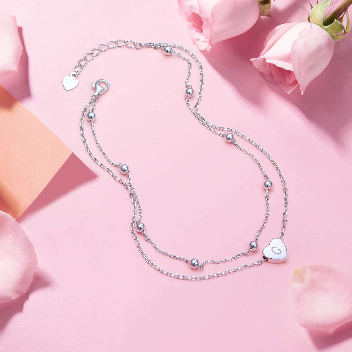 Heart Initial Ankle Bracelets for Women Real S925 Sterling Silver Adjustable Letter Initial Heart Charm Anklets Beach Jewelry Apparel & Accessories > Jewelry > Anklets FLYOW