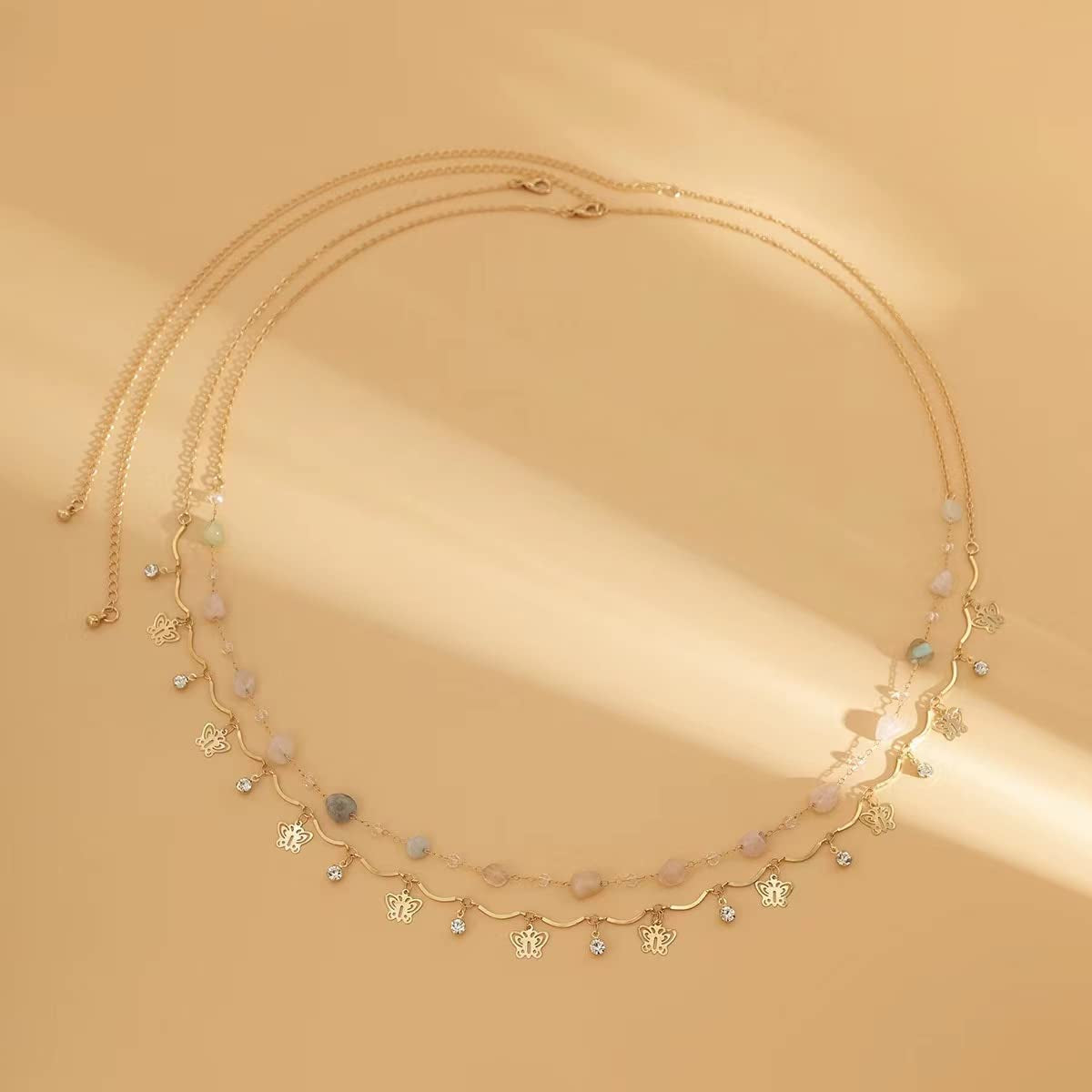 Butterfly Waist Chain with Crystals Gold Sexy Belly Chains Rhinestone Adjustable Beach Bikini Body Chain for Women Girls Stomach Jewelry Chain Summer Beach Bikini Belly Chains Rave Jewelry Gift Apparel & Accessories > Jewelry > Body Jewelry INLOLLY