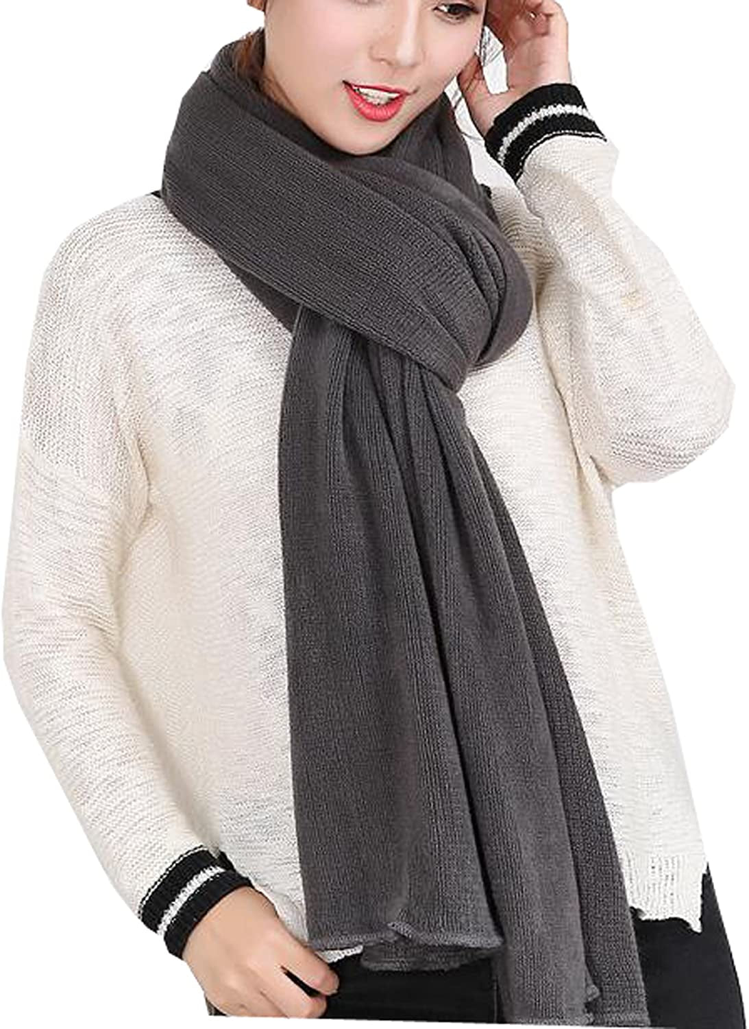 Wander Agio Women'S Warm Long Shawl Winter Warm Large Scarf Pure Color Apparel & Accessories > Clothing Accessories > Scarves & Shawls Wander Agio Dark Grey