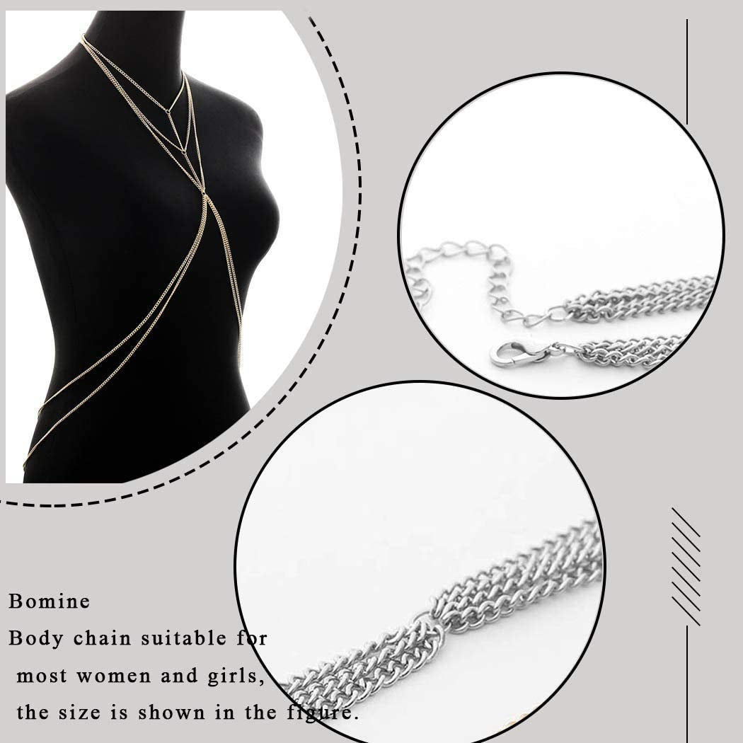 Bomine Crossover Body Chain Bra Sexy Silver Body Jewelry Necklace Bikini Chain for Women and Girls (Silver) Apparel & Accessories > Jewelry > Body Jewelry Bomine