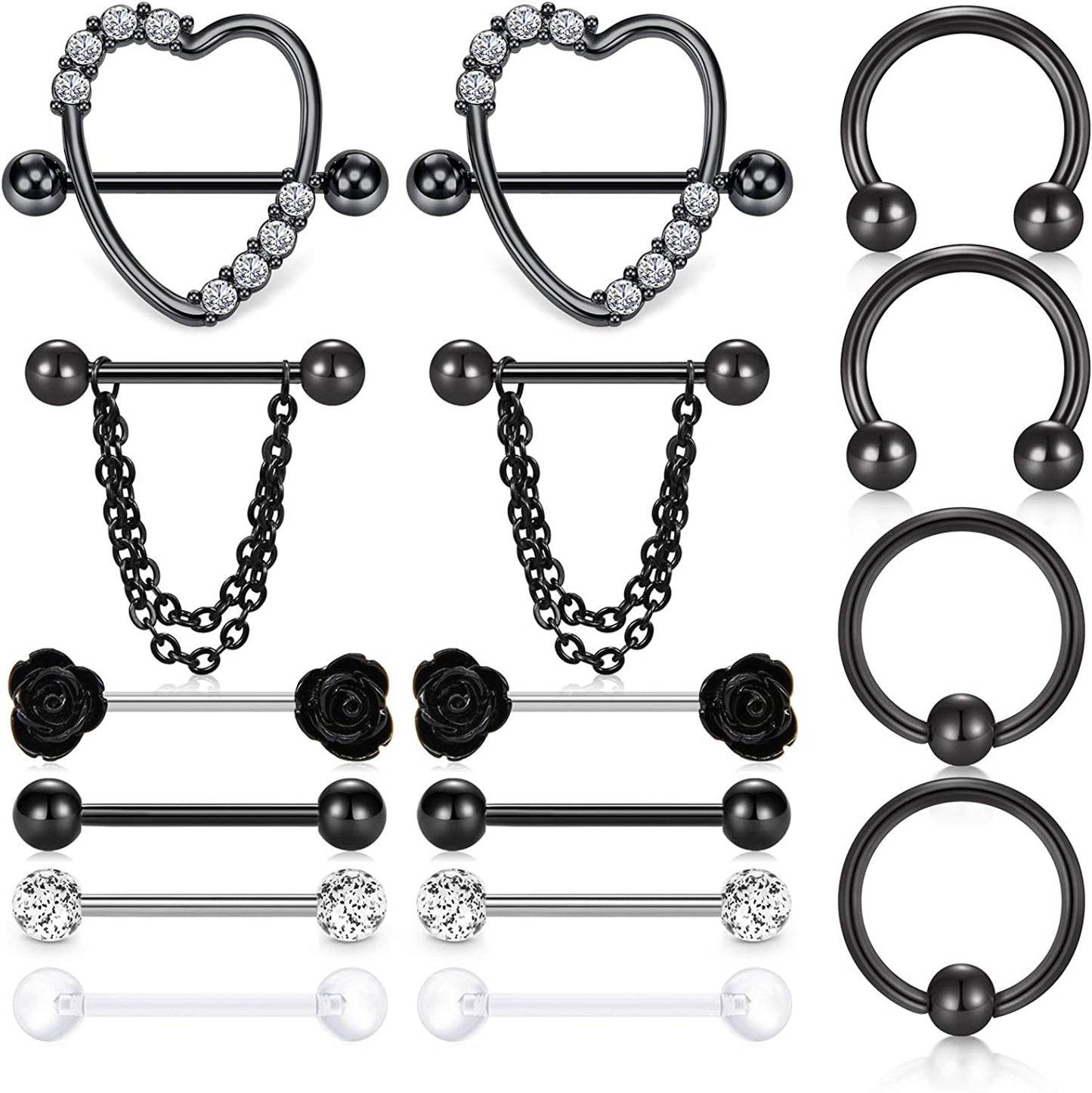 LAURITAMI Nipple Rings for Women Nipple Piercing Jewelry 14G Nipple Rings Surgical Steel Nipple Jewelry Straight Barbell Tongue Rings for Women CZ Nipplering Piercing Jewelry Set Apparel & Accessories > Jewelry > Body Jewelry LAURITAMI C6 -black
