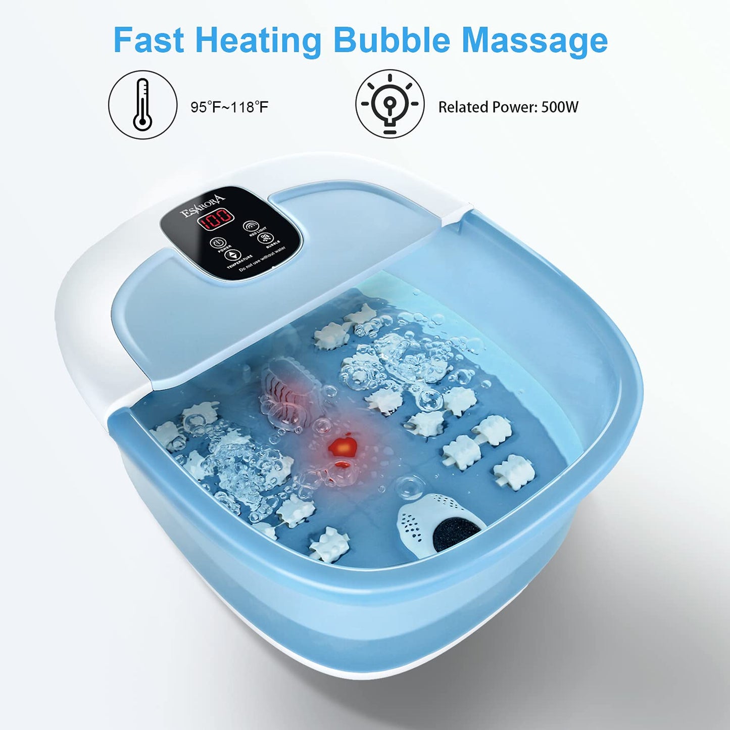 Foot Spa, ESARORA Foot Bath Massager with Heat, Bubbles, Pumice Stone, Medicine Box, Temperature Control, Red Light, Ergonomic Massage Rollers and Acupressure Massage Points, Light Blue Health & Beauty > Personal Care > Foot Care ESARORA