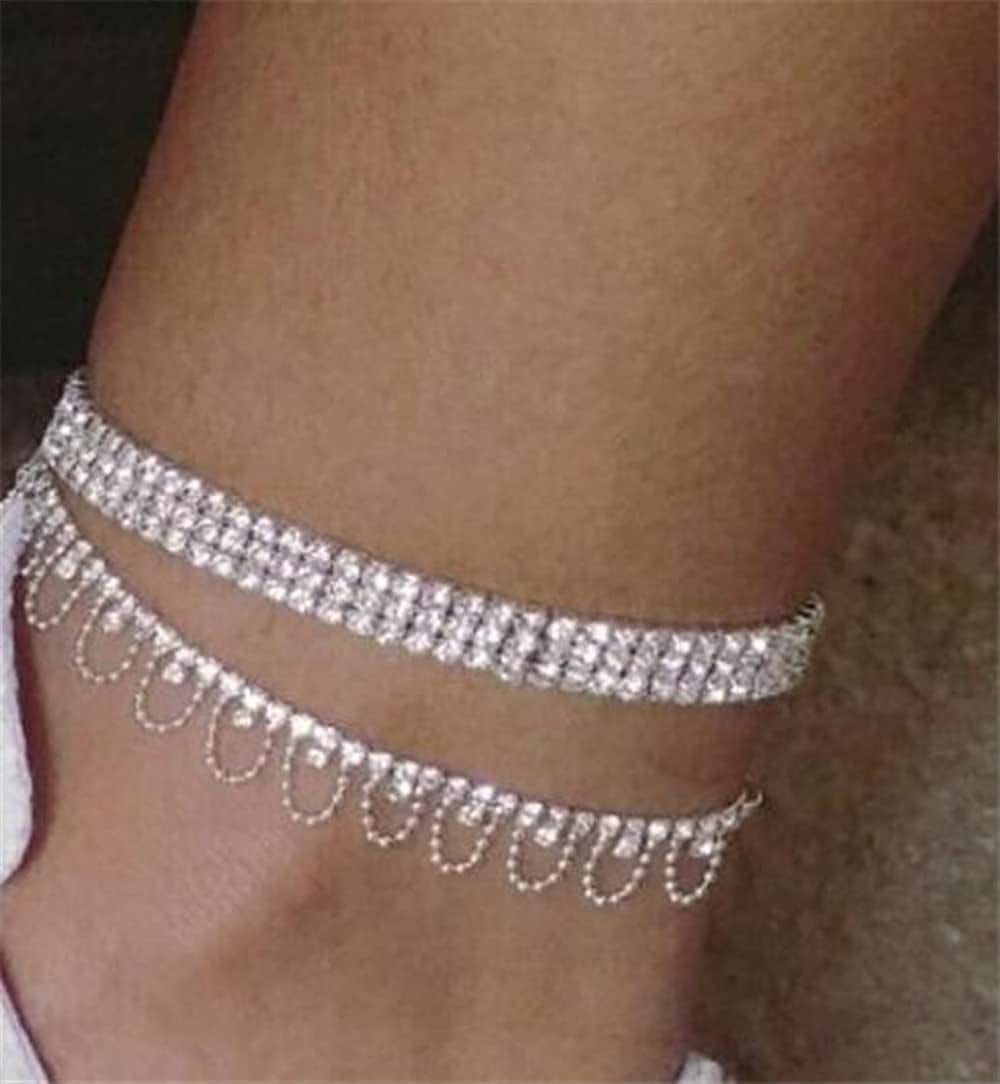 Kiokioa Charm Anklets for Women Crystal Rhinestone Stretch Tennis Anklet Elastic Anklet Apparel & Accessories > Jewelry > Anklets Xuanhe Wu