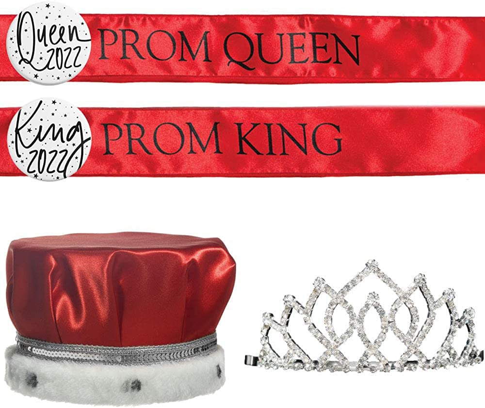 Prom Royalty Set - Rhinestone Tiara, Crown, Sashes, Buttons Apparel & Accessories > Clothing Accessories > Sashes Anderson's Armande Tiara/Red Crown/Red Sashes/White Buttons