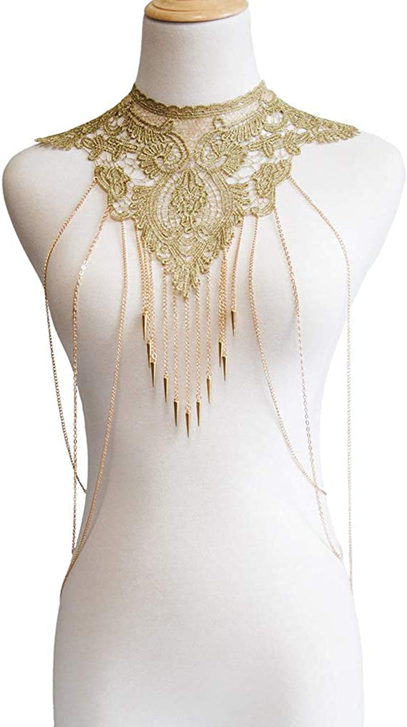 Gold Fine Chain Flower Lace Bikini Body Chain Necklace Jewelry for Women Apparel & Accessories > Jewelry > Body Jewelry Aomcisi