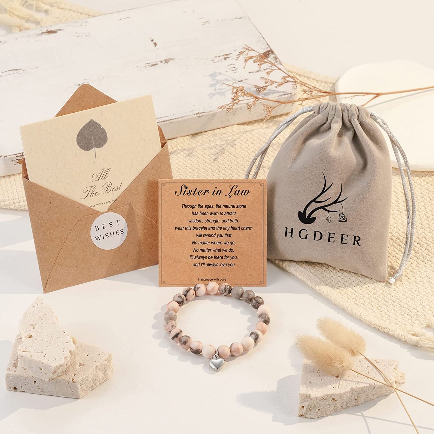 HGDEER Natural Stone Sister Bracelet, Sister Meaningful Gifts for Women Girls with Gift Message Card Apparel & Accessories > Jewelry > Bracelets HGDEER