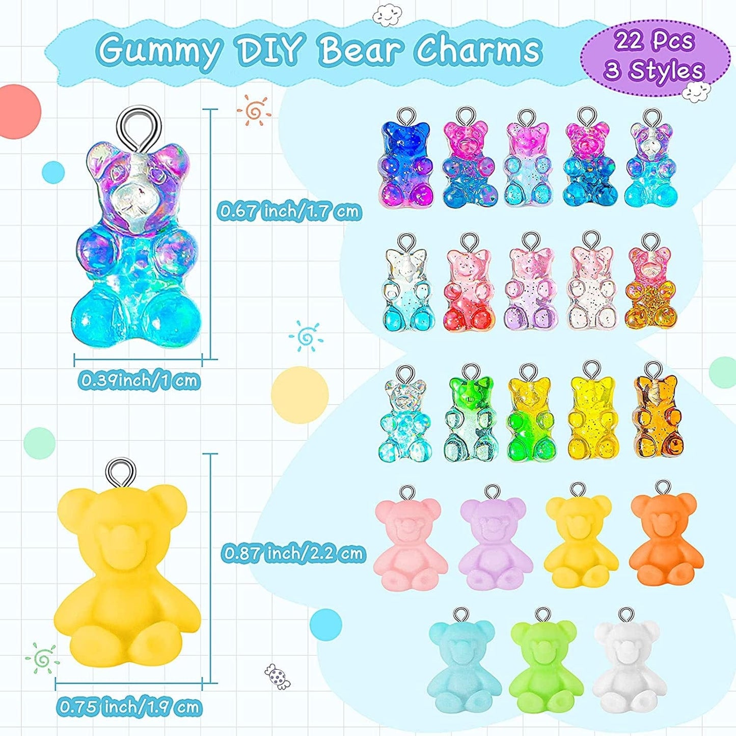 82 Pieces Candy Pendant Charm for Jewelry Making, Includes 24 Resin Candy Pendant, 22 DIY Bear Charms, 14 Gummy Heart Charms, 10 Lollipop Polymer Clay Charms and 12 Milk Tea Ice Cream Charms