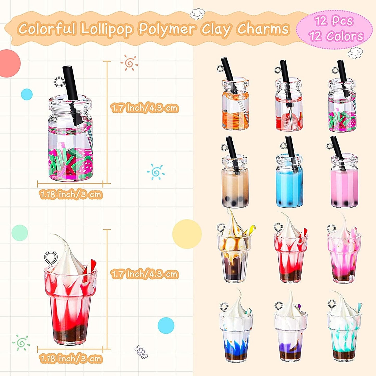 82 Pieces Candy Pendant Charm for Jewelry Making, Includes 24 Resin Candy Pendant, 22 DIY Bear Charms, 14 Gummy Heart Charms, 10 Lollipop Polymer Clay Charms and 12 Milk Tea Ice Cream Charms