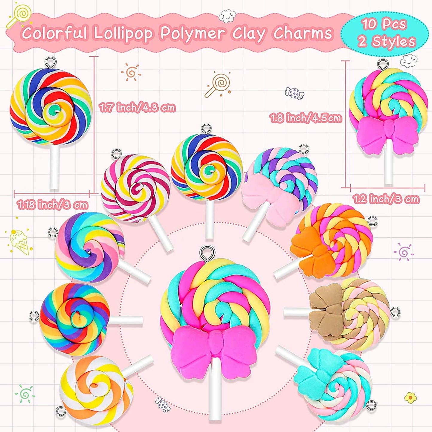 82 Pieces Candy Pendant Charm for Jewelry Making, Includes 24 Resin Candy Pendant, 22 DIY Bear Charms, 14 Gummy Heart Charms, 10 Lollipop Polymer Clay Charms and 12 Milk Tea Ice Cream Charms