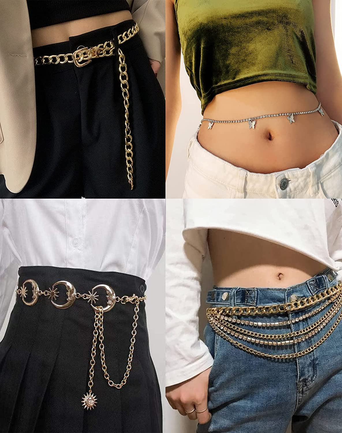 Tornito 5-6Pcs Boho Multilayer Coins Waist Chain Butterfly Sunflower Disc Golden Waist Belt Tassel Chest Sexy Body Belly Chain Double O Ring Summer Beach Bikini Bra Chain Adjustable Body Harness for Women Girls Apparel & Accessories > Jewelry > Body Jewelry Tornito