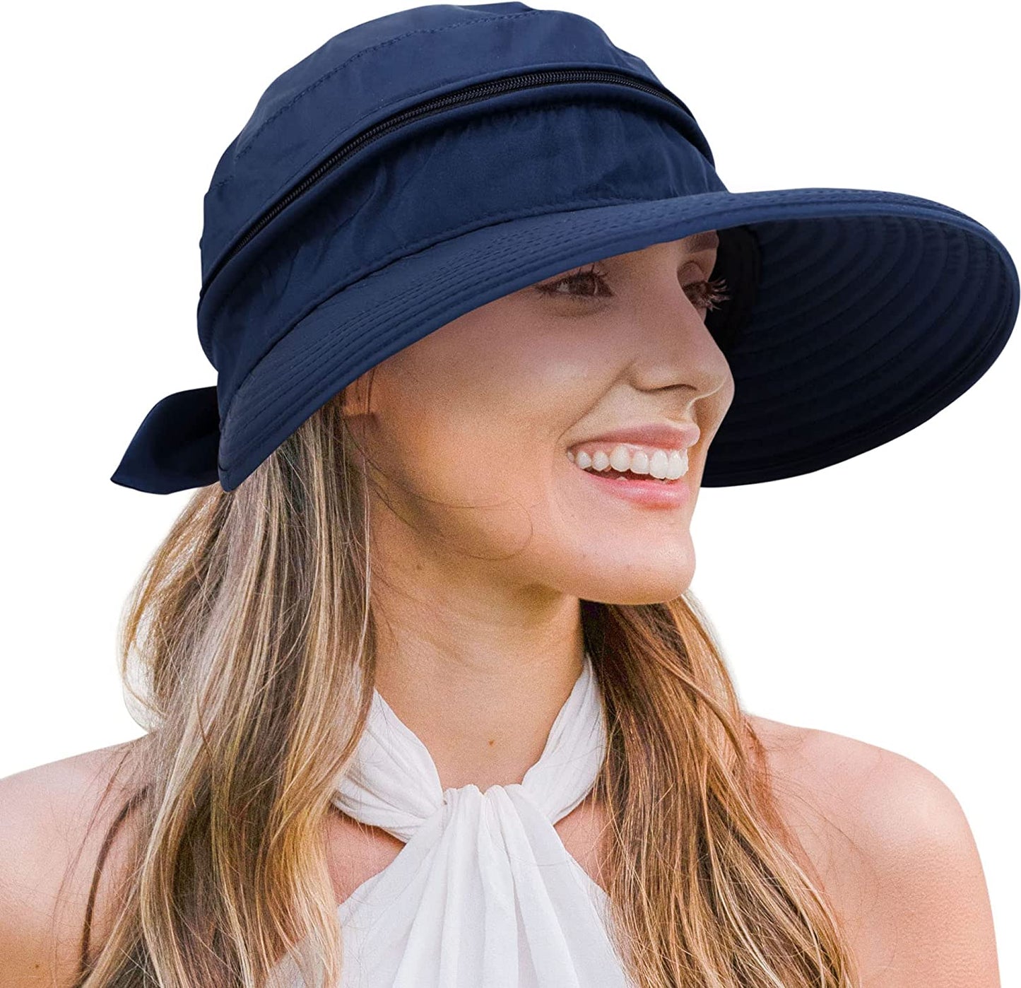 Verabella Womens Beach Hat Summer Lightweight Sun Hat for Hiking Sun Protection 2 in 1 Visor Sun Protection Hat Apparel & Accessories > Clothing Accessories > Hats Verabella Dark Blue