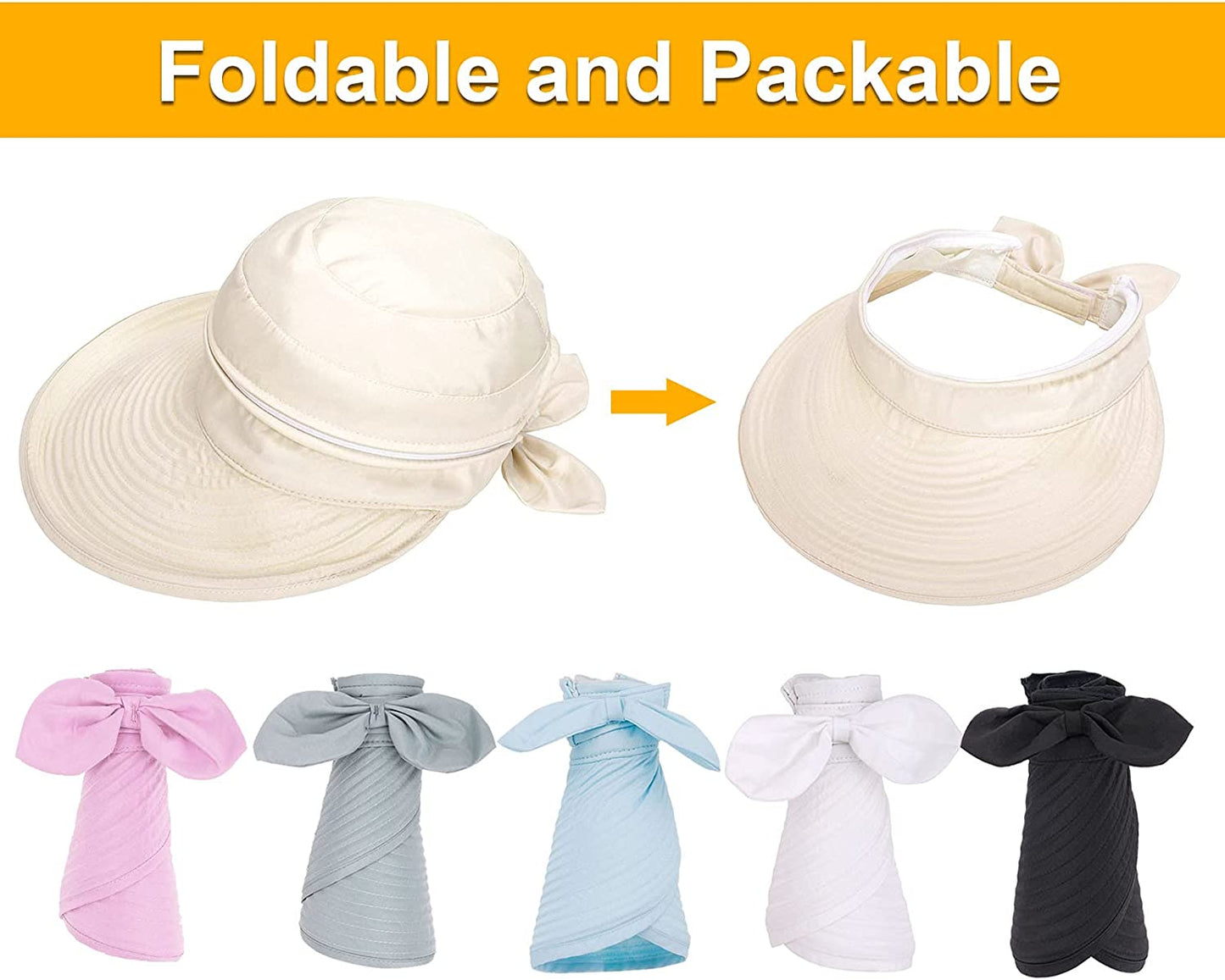 Verabella Womens Beach Hat Summer Lightweight Sun Hat for Hiking Sun Protection 2 in 1 Visor Sun Protection Hat Apparel & Accessories > Clothing Accessories > Hats Verabella