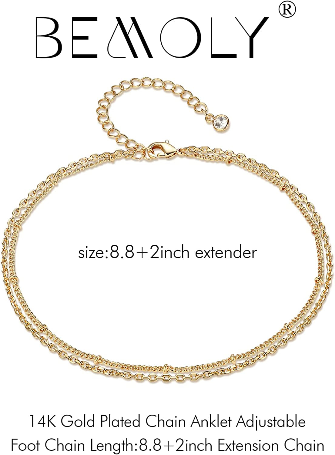 Women Dainty Anklet,14K Gold Plated Satellite Anklet Double Layered Cute Beads Chain Tassel Coin Disc Heart Summer Ankle Bracelet Boho Beach Foot Chain Apparel & Accessories > Jewelry > Anklets Befettly