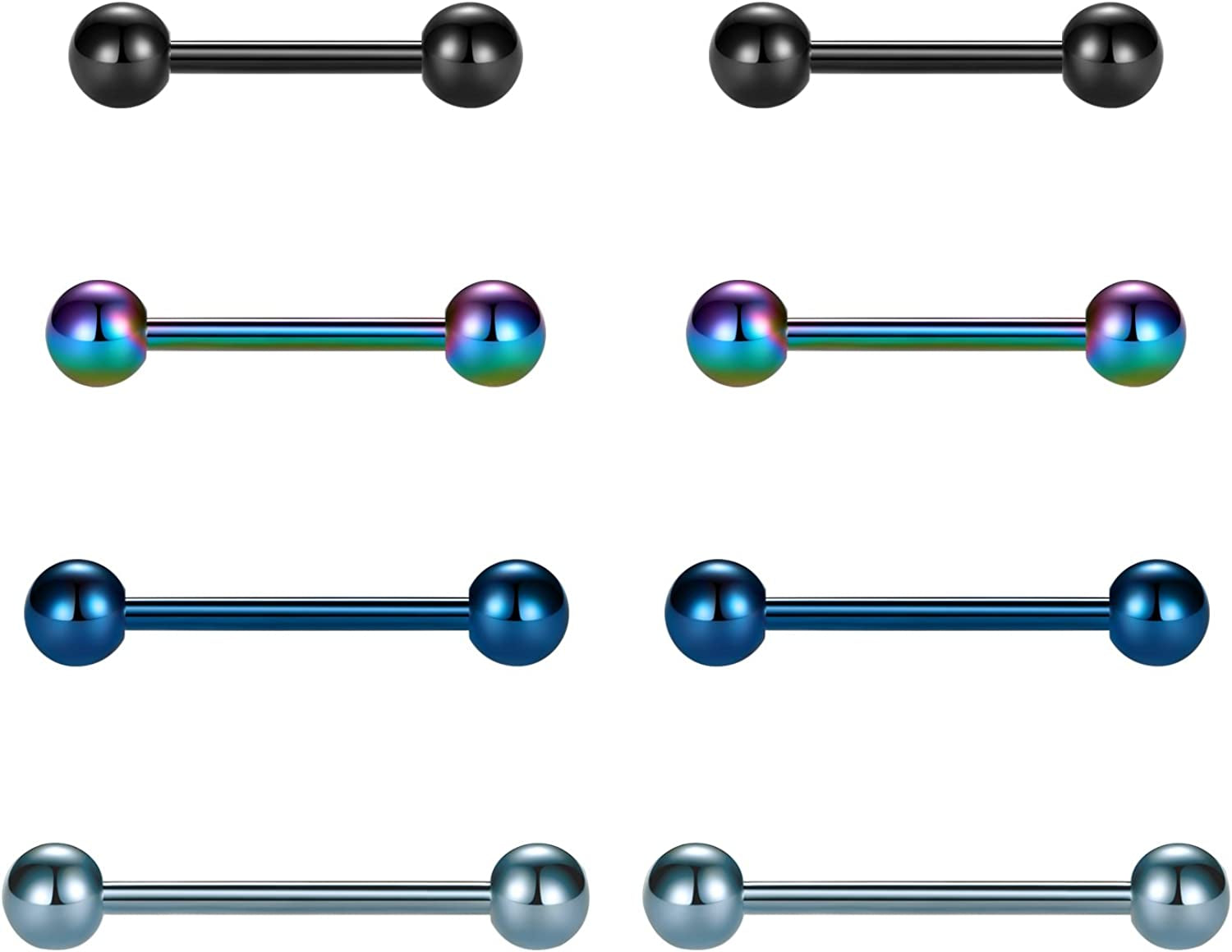 Vcmart Nipple Rings Tongue Rings Stainless Steel 14G Straight Barbells Piercing Jewelry 12Mm,14Mm,16Mm,18Mm Apparel & Accessories > Jewelry > Body Jewelry vcmart 6 -mix color