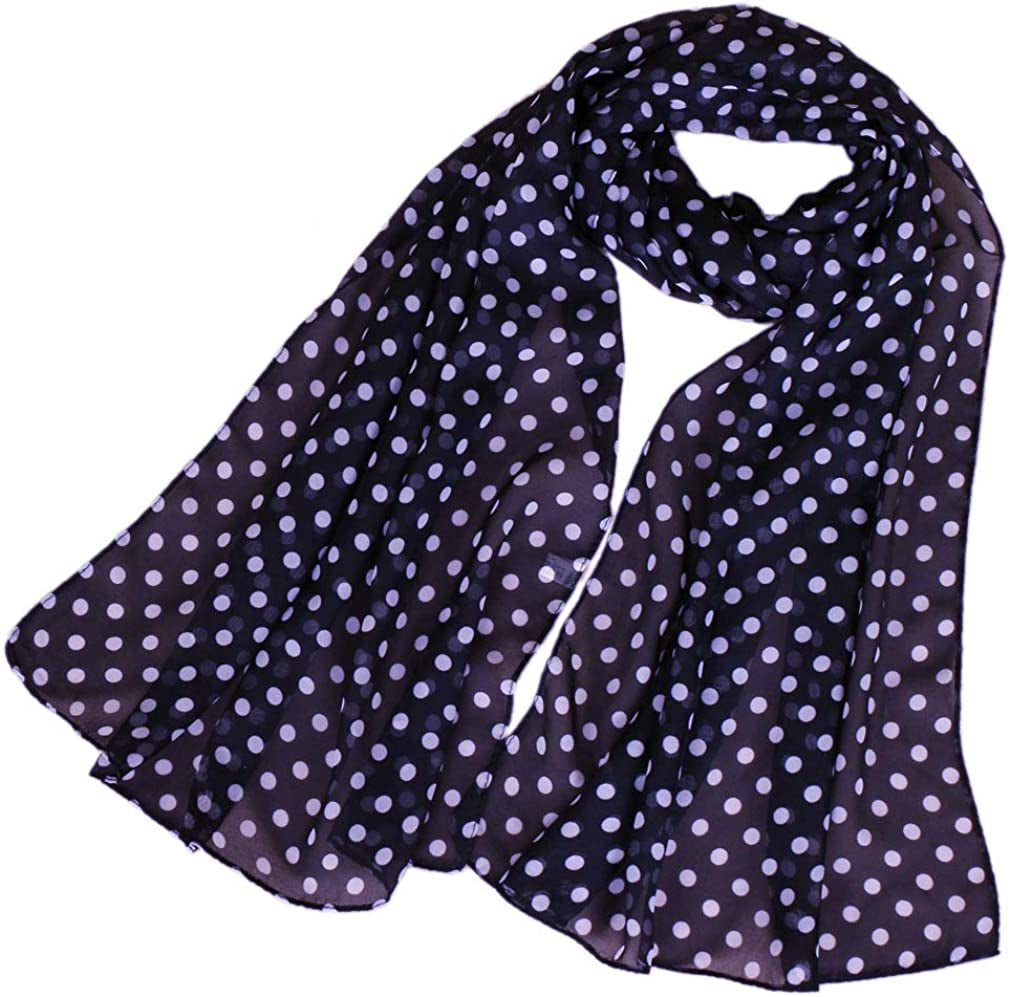 LMVERNA Chiffon Flower Scarf Women'S Floral Scarves Printe Chiffon Scarf Polka Dot Shawls Long Scarf Wrap Apparel & Accessories > Clothing Accessories > Scarves & Shawls LMVERNA Navy Blue+white