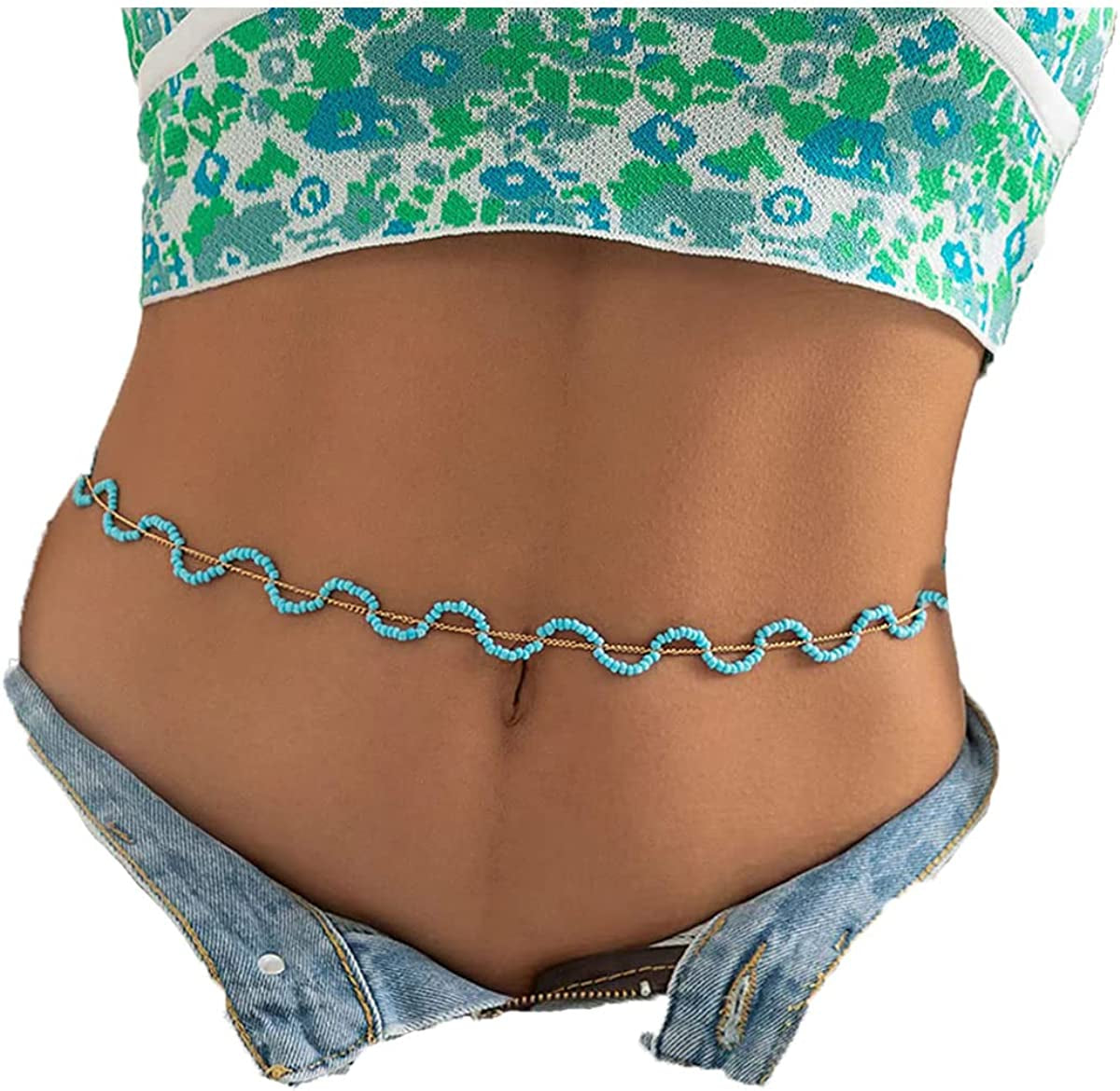 Butterfly Waist Chain with Crystals Gold Sexy Belly Chains Rhinestone Adjustable Beach Bikini Body Chain for Women Girls Stomach Jewelry Chain Summer Beach Bikini Belly Chains Rave Jewelry Gift Apparel & Accessories > Jewelry > Body Jewelry INLOLLY F Sky Blue Sshape
