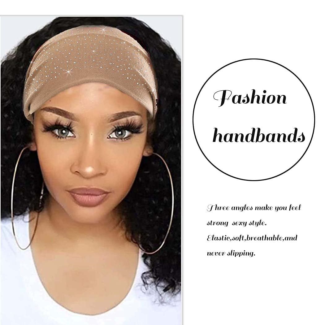 CAKURE Crystal Wide Headbands Rhinestone Bling Head Bands Sparkle Head Scarf Turban Headband Elastic African Head Wraps Sport Hair Bands for Women and Girls Pack of 3 (Set 2) Apparel & Accessories > Clothing Accessories > Bandanas & Headties CAKURE
