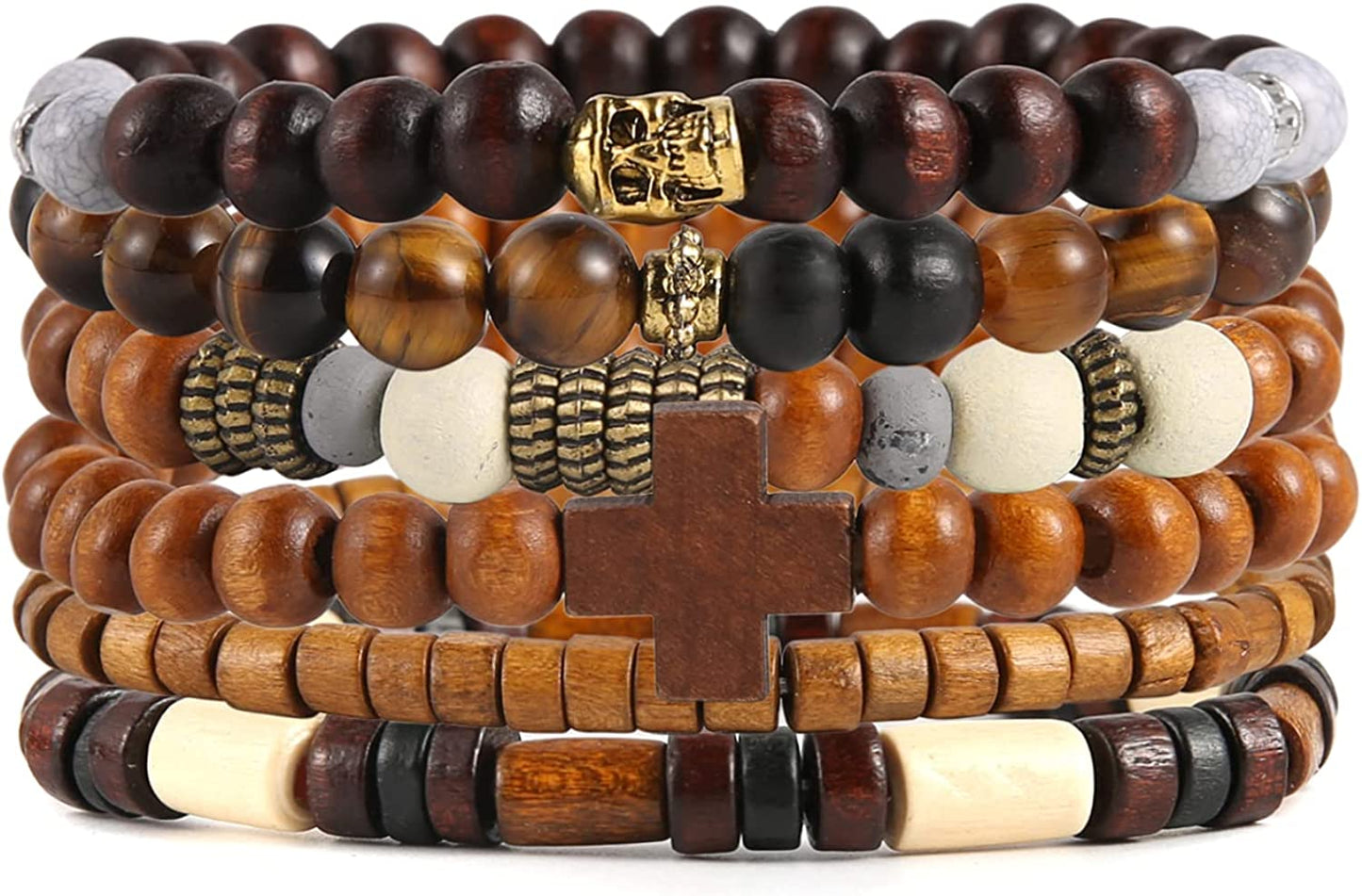 HZMAN Wrap Bracelets Men Women, Hemp Cords Wood Beads Ethnic Tribal Bracelets, Leather Wristbands Apparel & Accessories > Jewelry > Bracelets HZMAN Skull & Wooden Cross