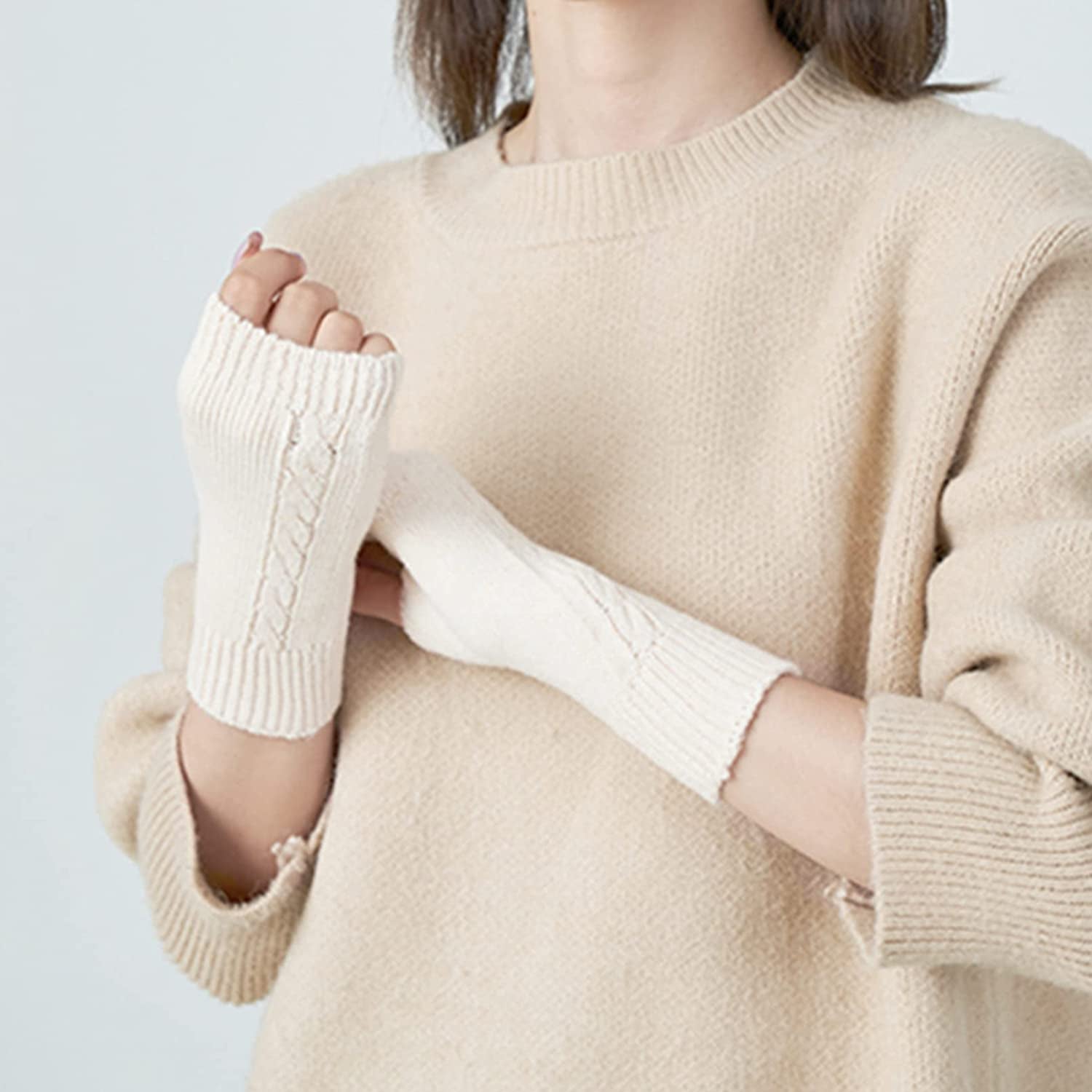 Facecozy Wool Blend Fingerless Gloves for Women Arm Warmers Unisex Half Finger Typing Gloves Mittens Apparel & Accessories > Clothing Accessories > Gloves & Mittens Facecozy