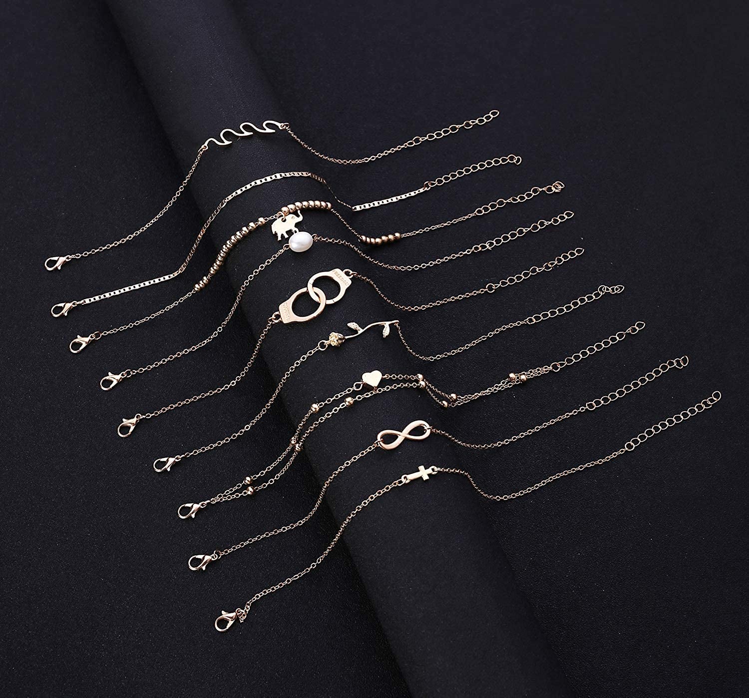 Honsny 18PCS Ankle Bracelets for Women Gold Silver Layered Chain Anklet Set Adjustable Size Beach Anklet Bracelet Jewelry for Women Teen Girls Apparel & Accessories > Jewelry > Anklets Honsny