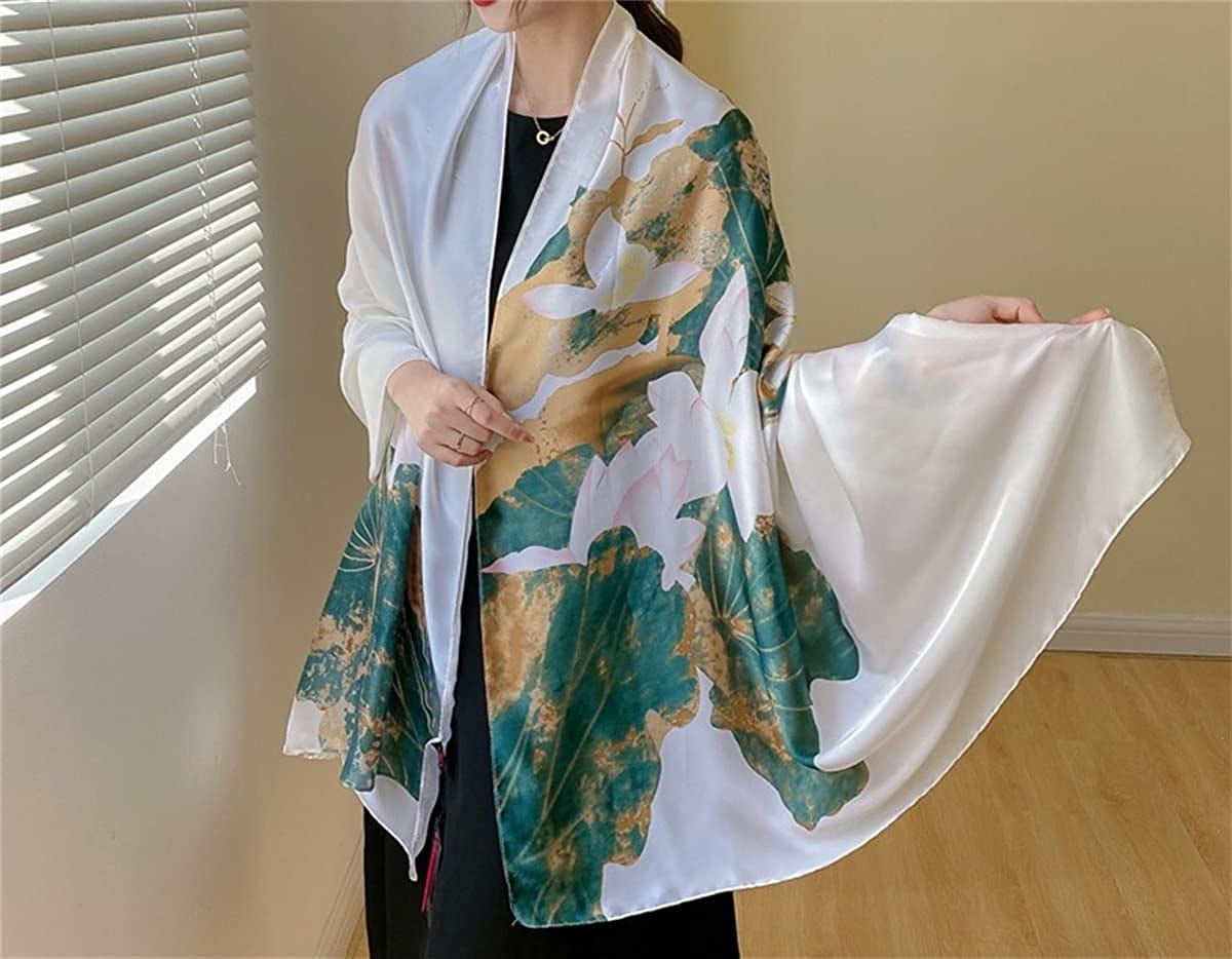 WEIGEER Silk Scarf Women Chiffon Shawl Lotus Scarf Neckerchief Long Head Wrap Thin Scarf Beach Women Hijab Belt Vintage Bridal Shawl Binder Chiffon Scarf Colourful Cloth White Green Apparel & Accessories > Clothing Accessories > Scarves & Shawls WEIGEER