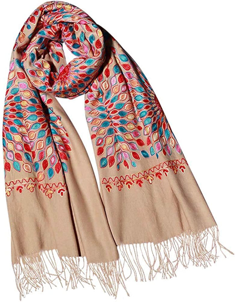 Women'S Embroidered Oversize Tassel Shawl Scarf Wraps for Women Apparel & Accessories > Clothing Accessories > Scarves & Shawls Urban CoCo Camel