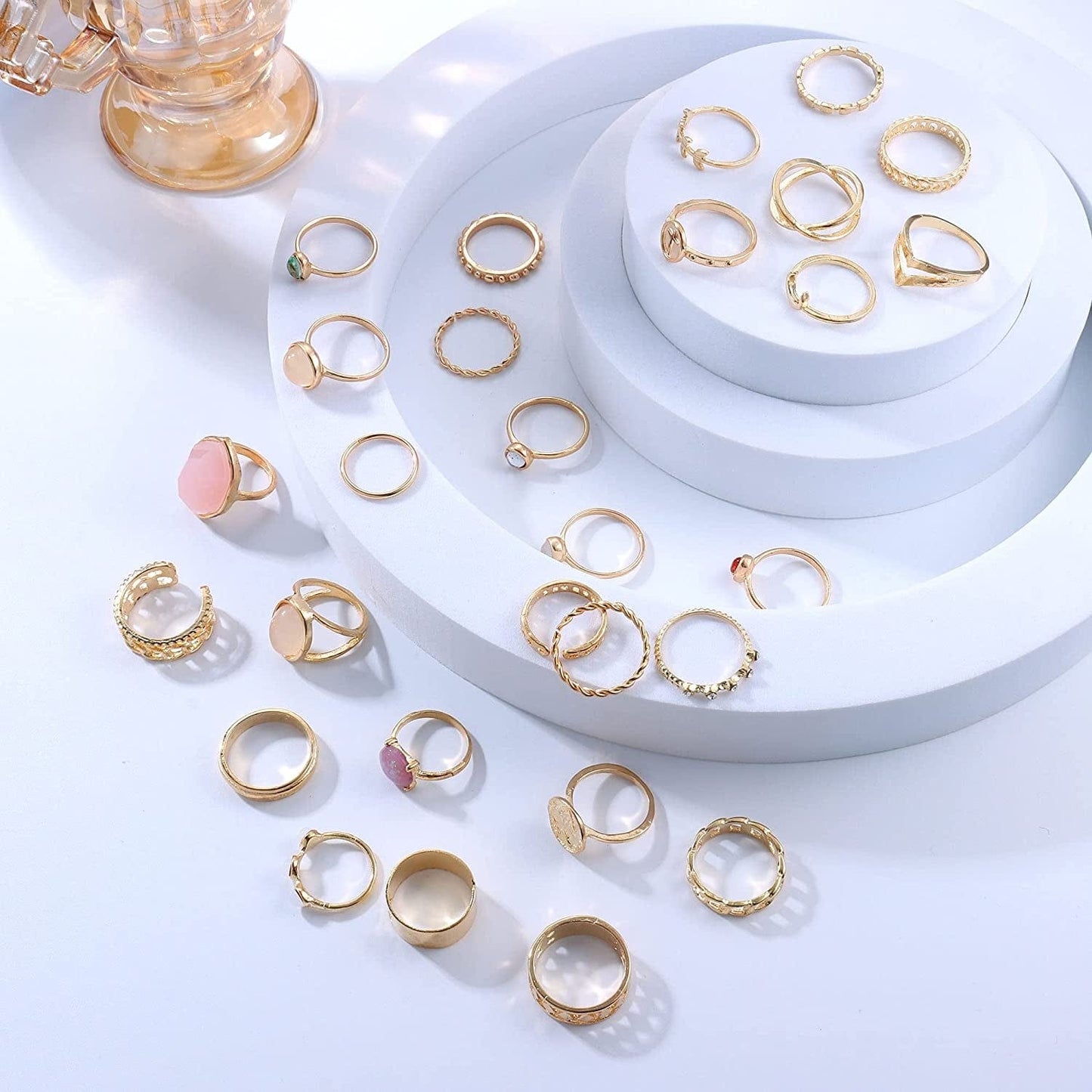 82Pcs Gold Silver Knuckle Rings for Women Stackable Mid Finger Joint Ring Set Retro Vintage Boho Rings Aesthetic Stacking Crystal Rings Bulk Gold tone