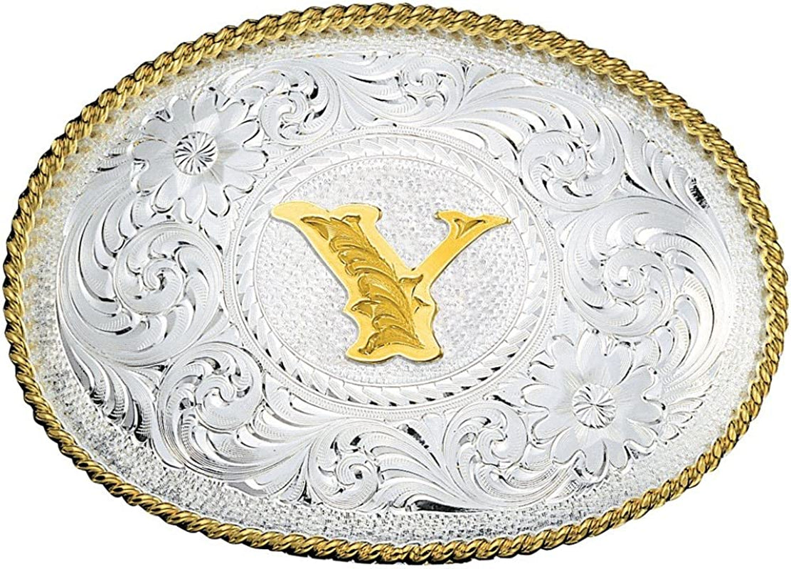 Montana Silversmiths Initial Letter Silver Engraved Gold Trim Western Belt Buckle Apparel & Accessories > Clothing Accessories > Belt Buckles Montana Silversmiths Initial Y