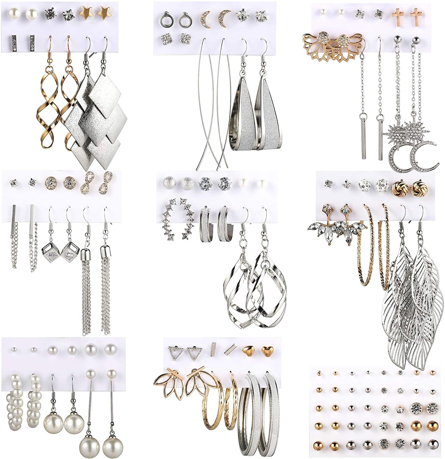 Fashion Earrings for Women Girls, Funtopia 68 Pairs Drop Dangle Earrings, Statement Stud Earrings Pearl Earrings Set for Party Jewelry Gift (Gold and Silver) Apparel & Accessories > Jewelry > Earrings Funtopia