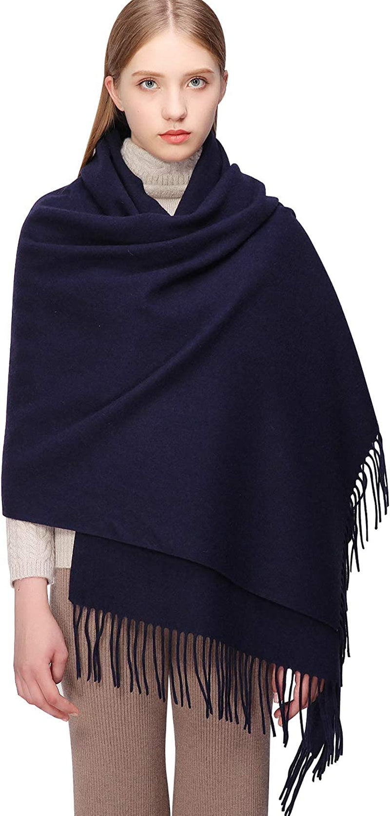 RIIQIICHY 100% Wool Scarf Pashmina Shawls and Wraps for Women Cashmere Warm Winter More Thicker Soft Scarves Apparel & Accessories > Clothing Accessories > Scarves & Shawls RIIQIICHY Navy