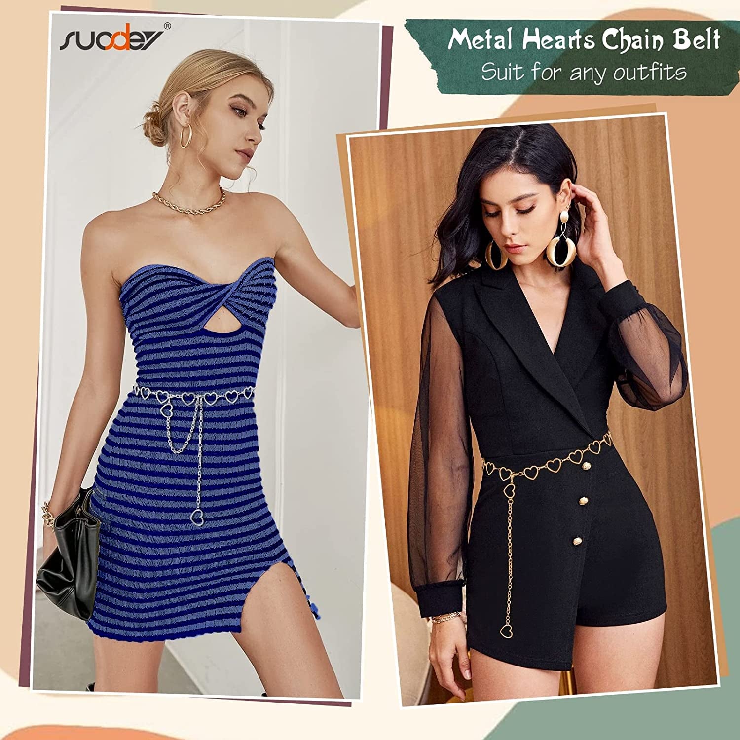 Metal Body Chain Women Belly Waist Chain SUOSDEY Fashion Body Jewelry Link Belts Apparel & Accessories > Jewelry > Body Jewelry SUOSDEY